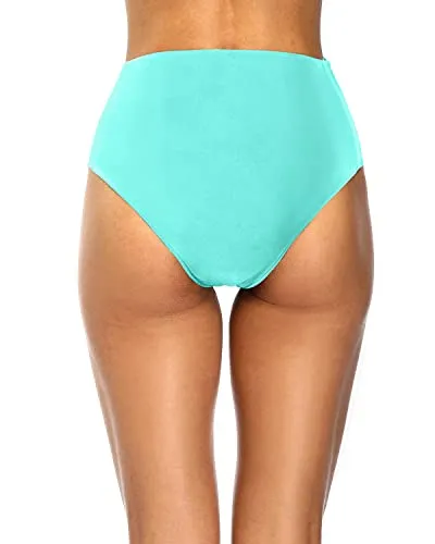 Lace Up Women Tummy Control Swim Shorts High Waisted Bikini Bottom-Aqua