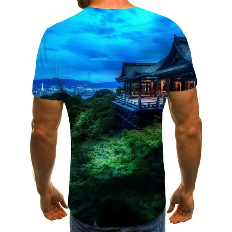 Landscape T-shirt Men Green Funny T shirts Cloud T-shirts 3d Harajuku Shirt Print