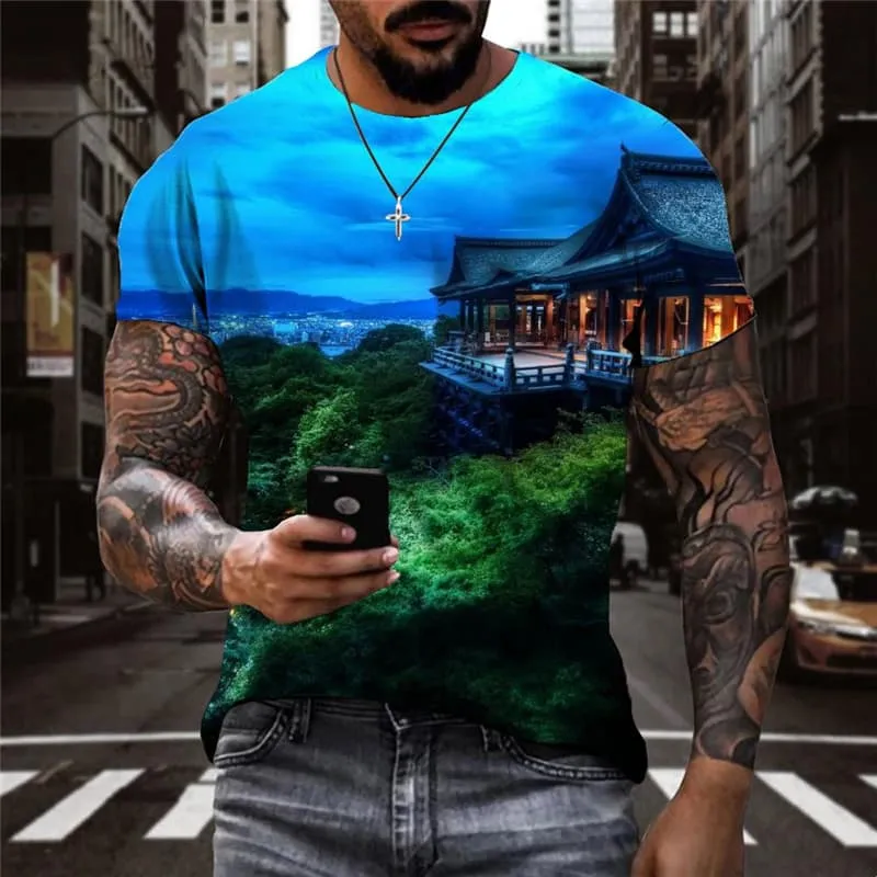 Landscape T-shirt Men Green Funny T shirts Cloud T-shirts 3d Harajuku Shirt Print