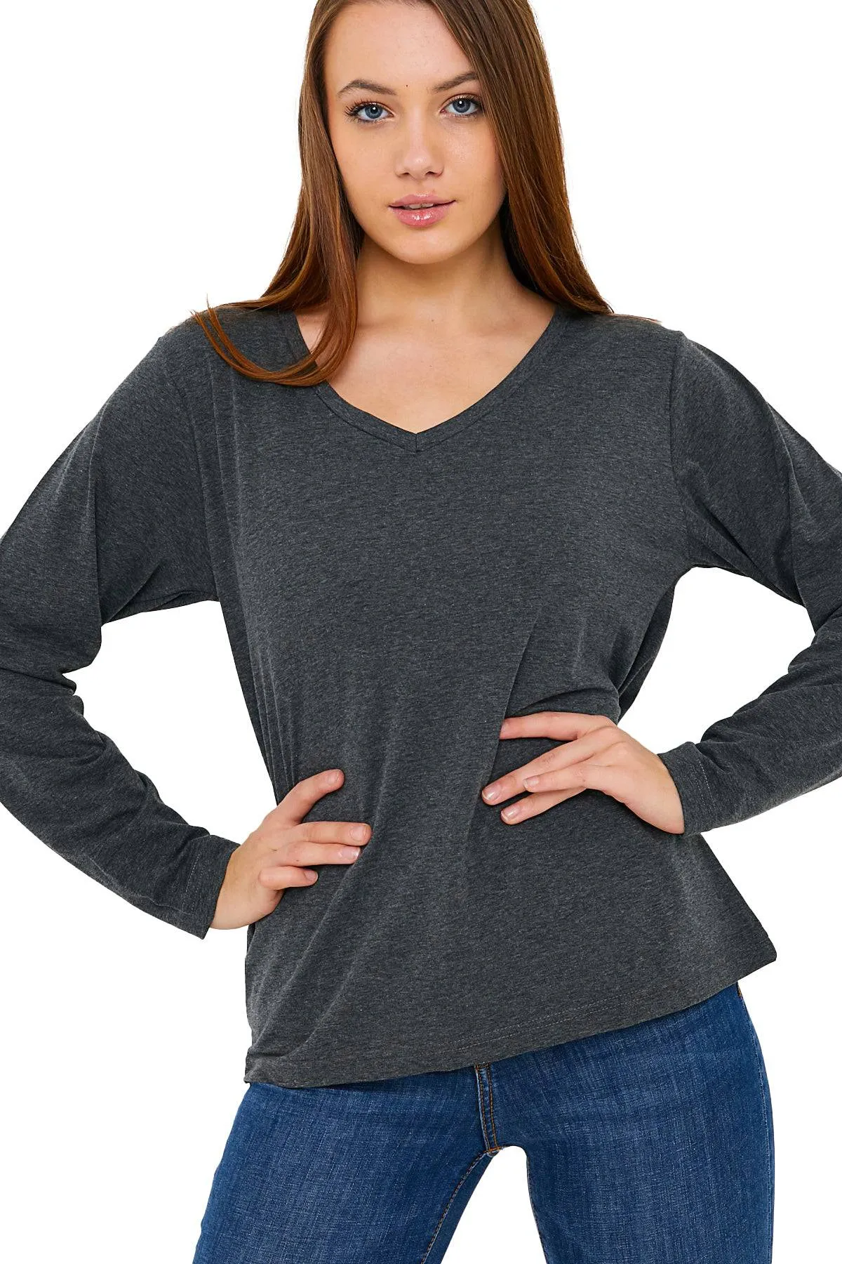 Long Sleeve V-Neck Shirts for Women & Girls - Colorful Pima Cotton