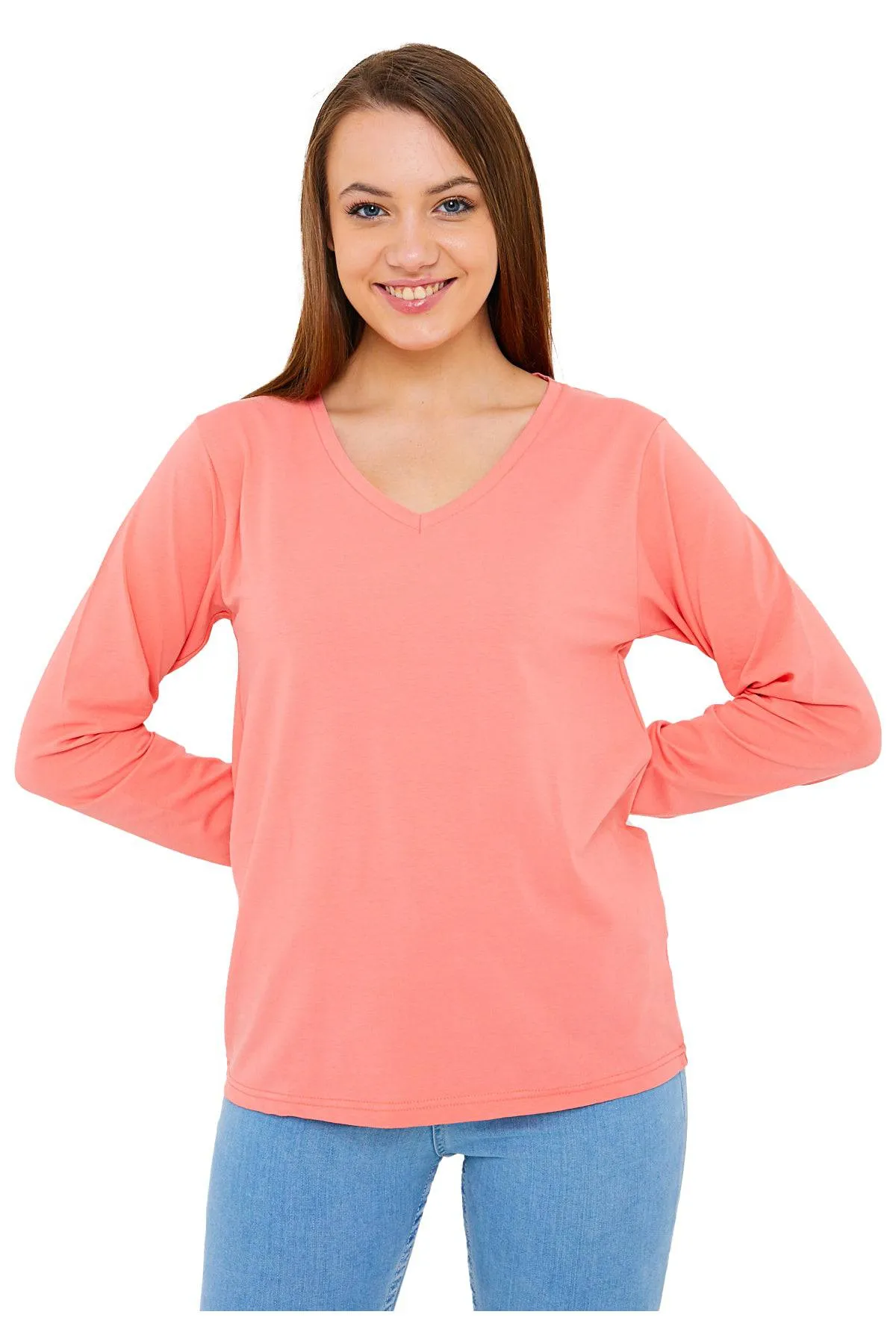 Long Sleeve V-Neck Shirts for Women & Girls - Colorful Pima Cotton