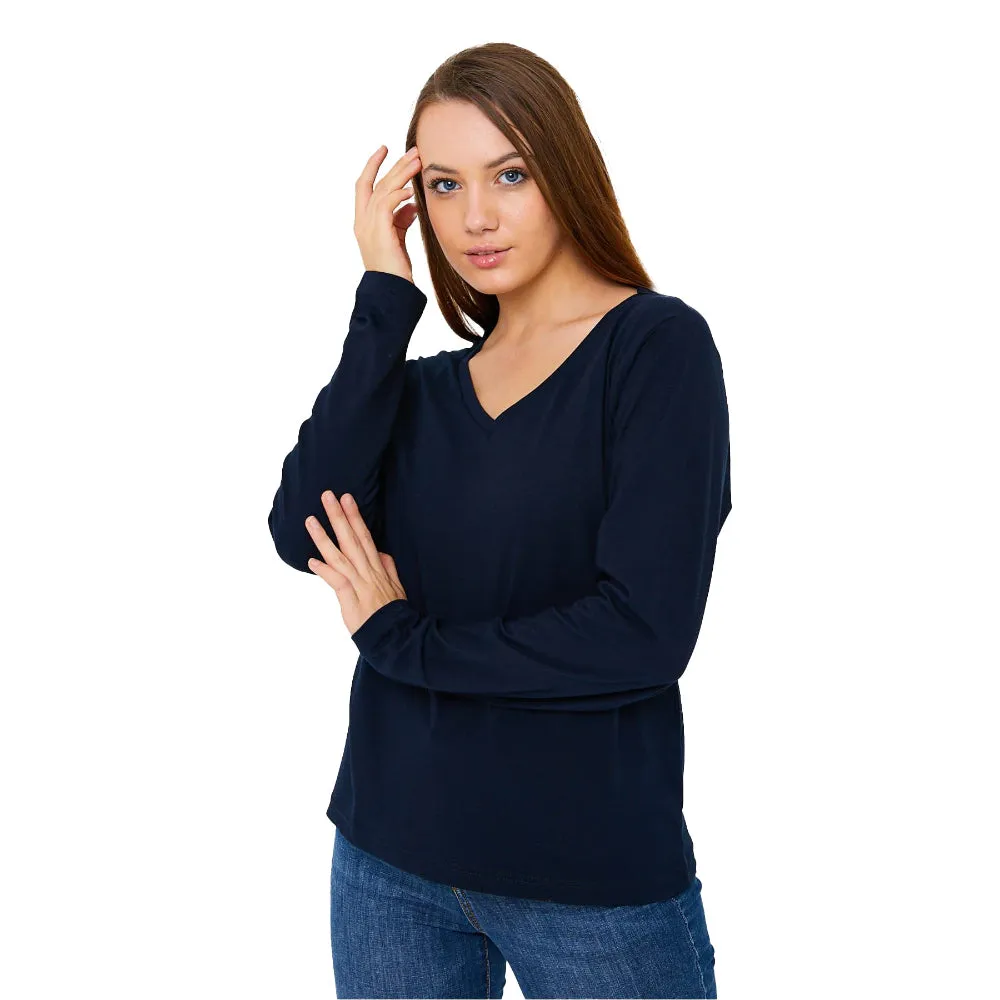 Long Sleeve V-Neck Shirts for Women & Girls - Colorful Pima Cotton