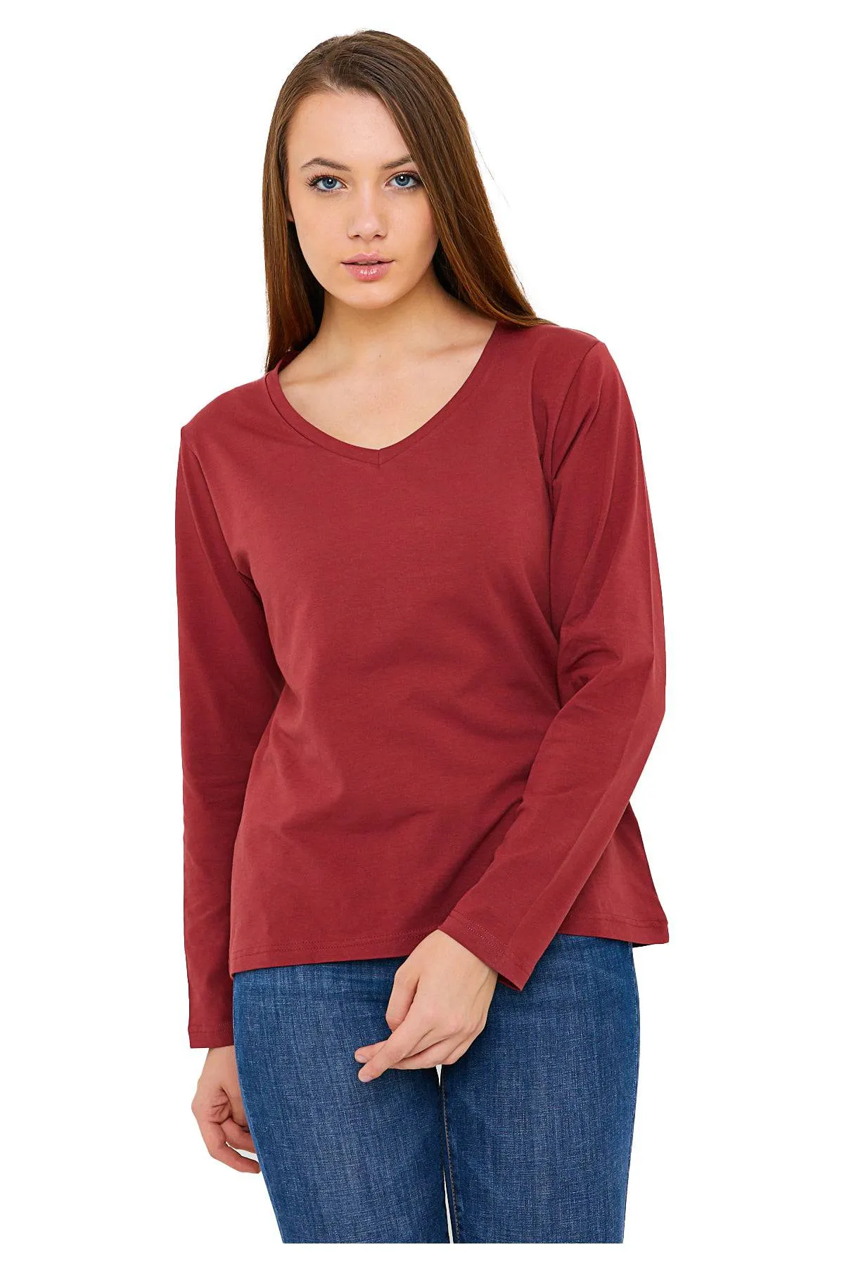 Long Sleeve V-Neck Shirts for Women & Girls - Colorful Pima Cotton