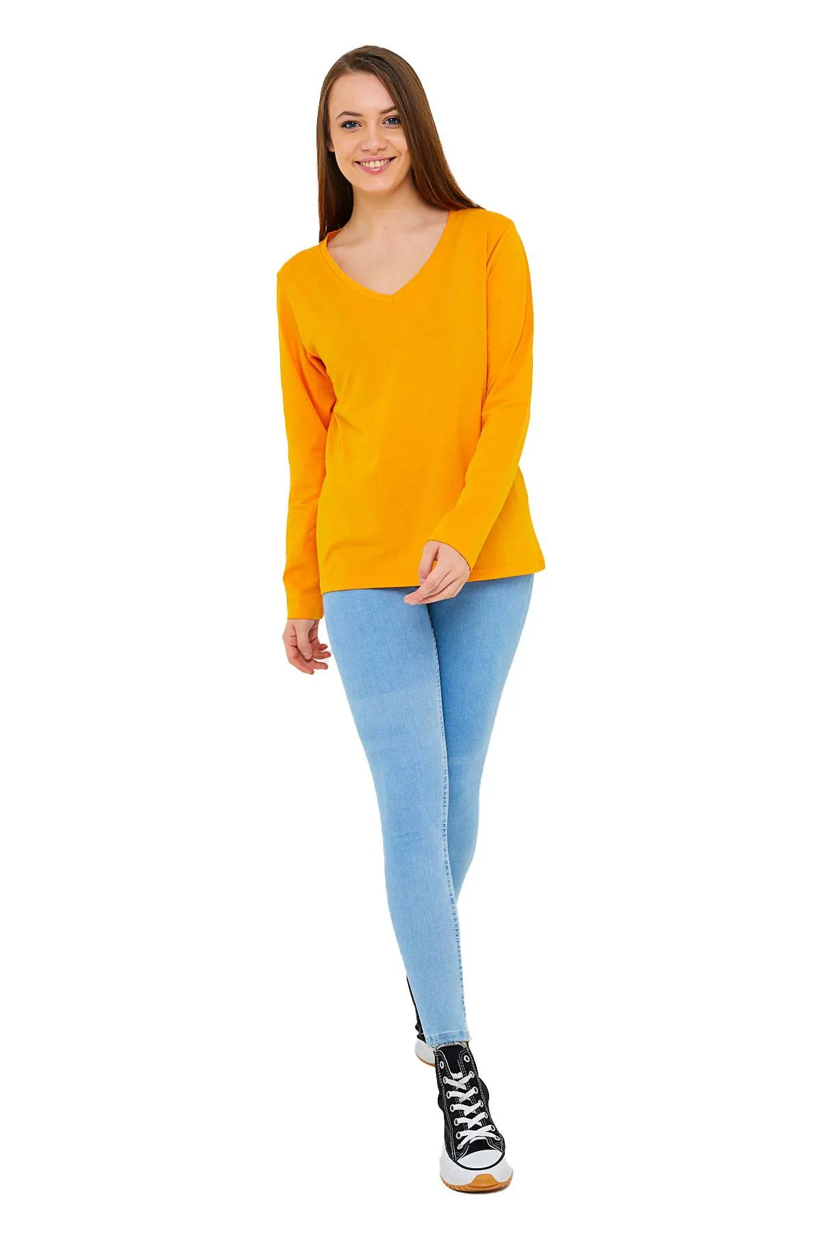 Long Sleeve V-Neck Shirts for Women & Girls - Colorful Pima Cotton