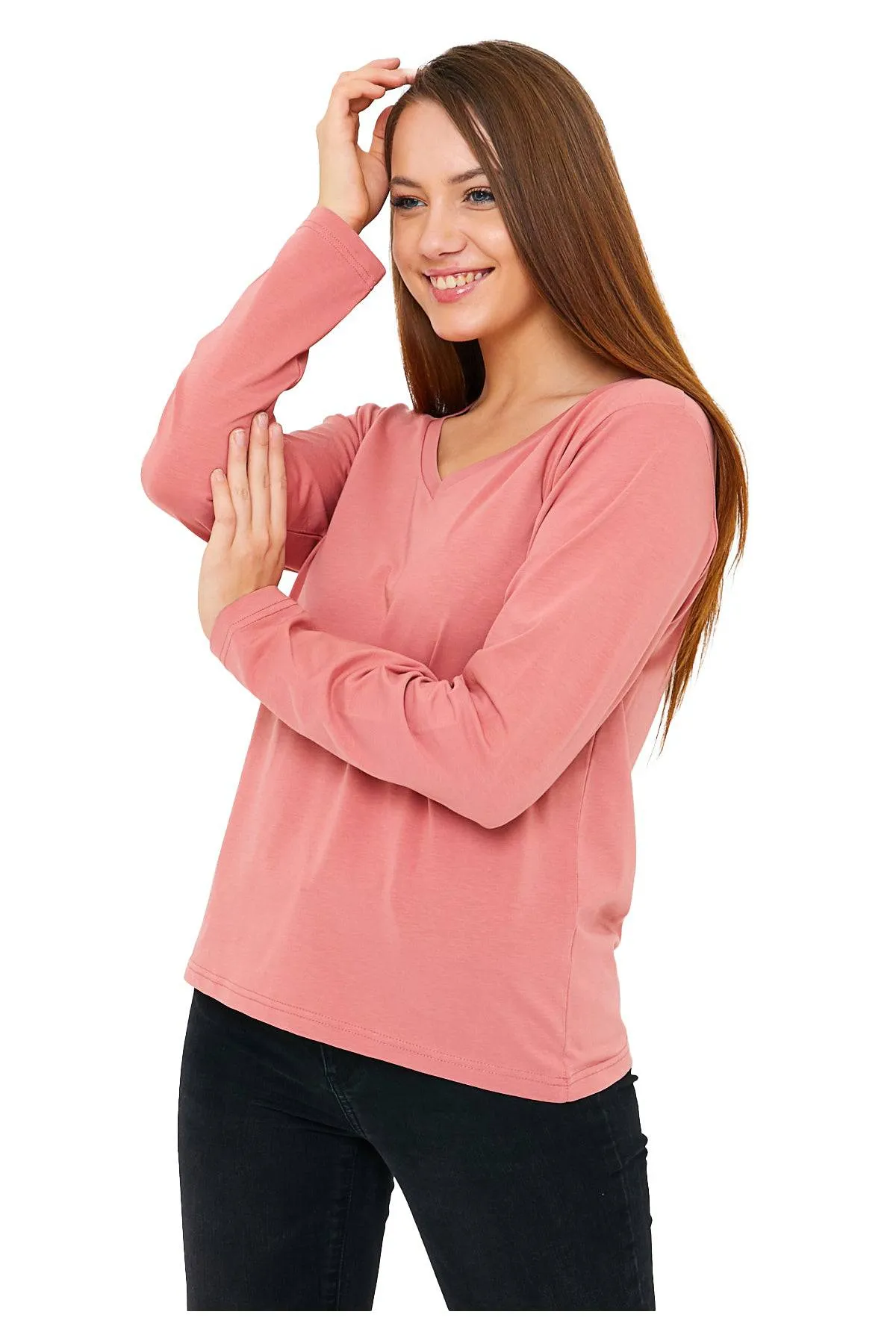 Long Sleeve V-Neck Shirts for Women & Girls - Colorful Pima Cotton