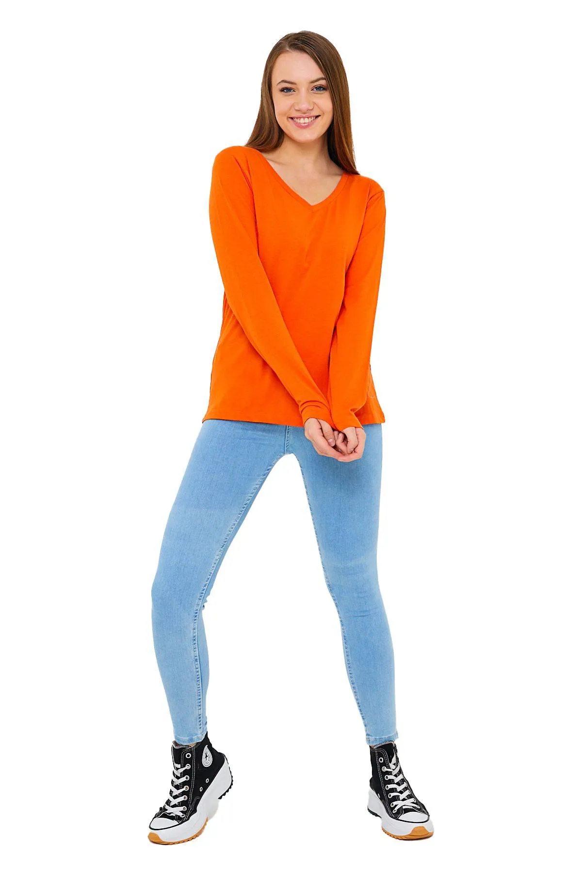 Long Sleeve V-Neck Shirts for Women & Girls - Colorful Pima Cotton