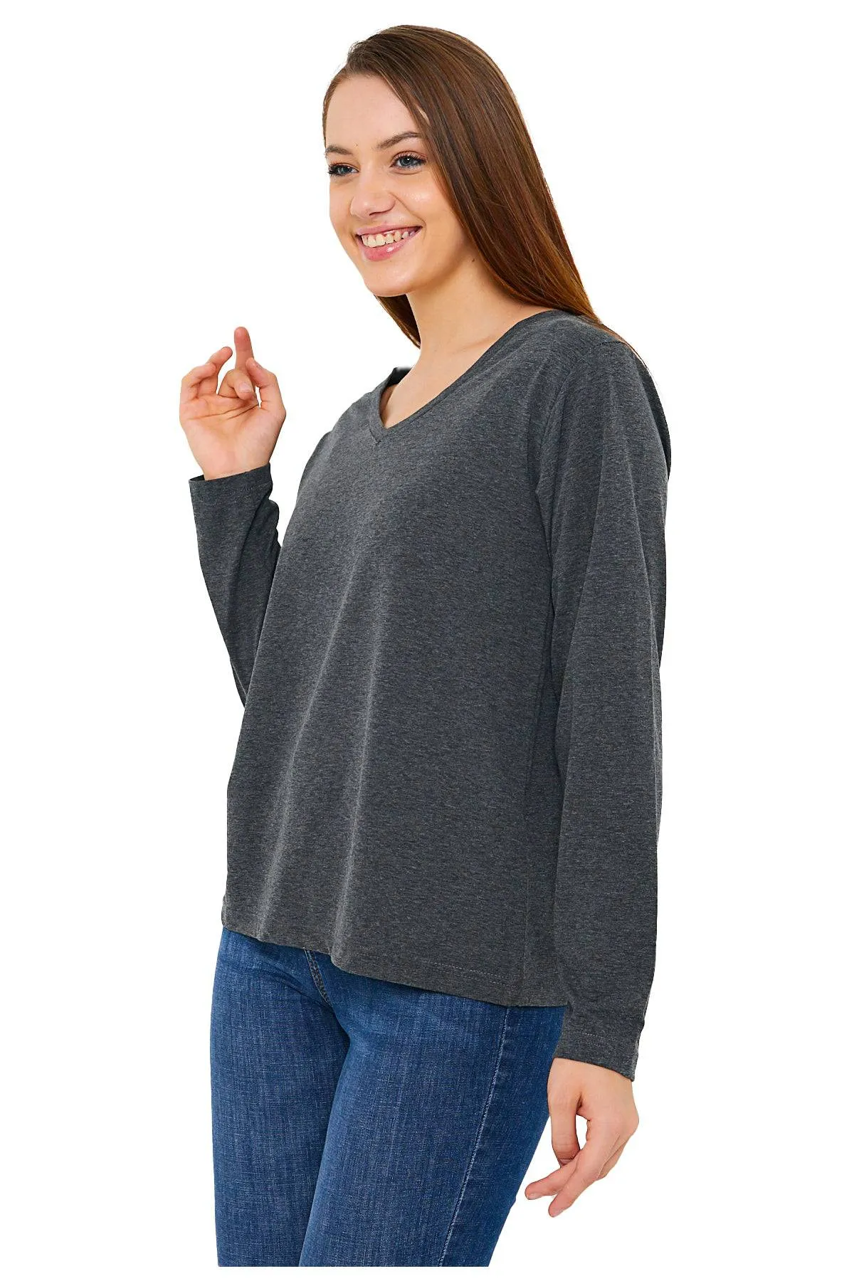 Long Sleeve V-Neck Shirts for Women & Girls - Colorful Pima Cotton