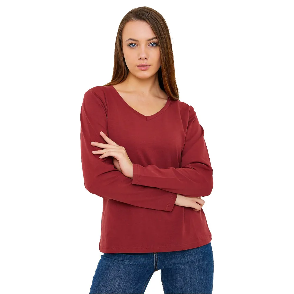 Long Sleeve V-Neck Shirts for Women & Girls - Colorful Pima Cotton