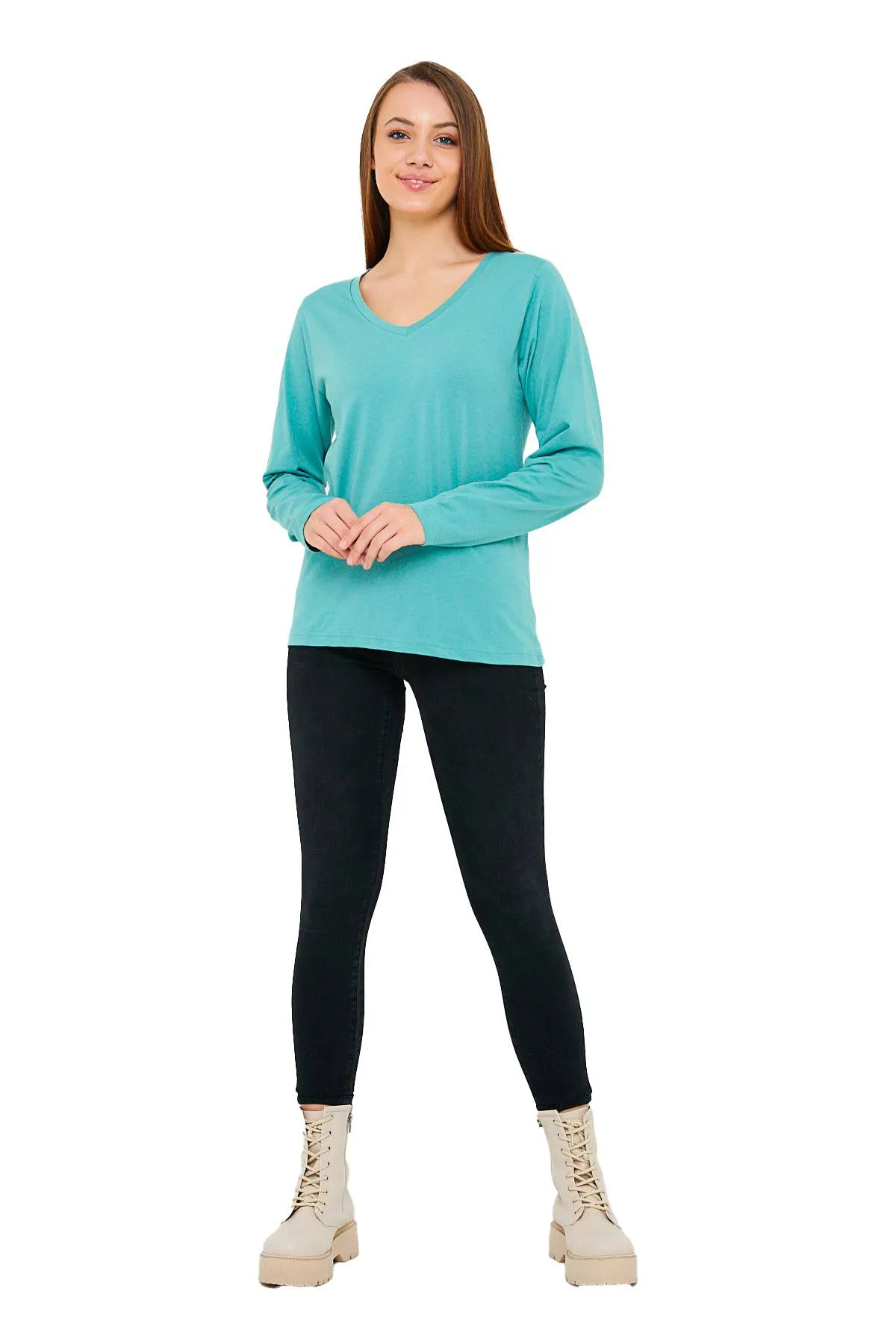 Long Sleeve V-Neck Shirts for Women & Girls - Colorful Pima Cotton