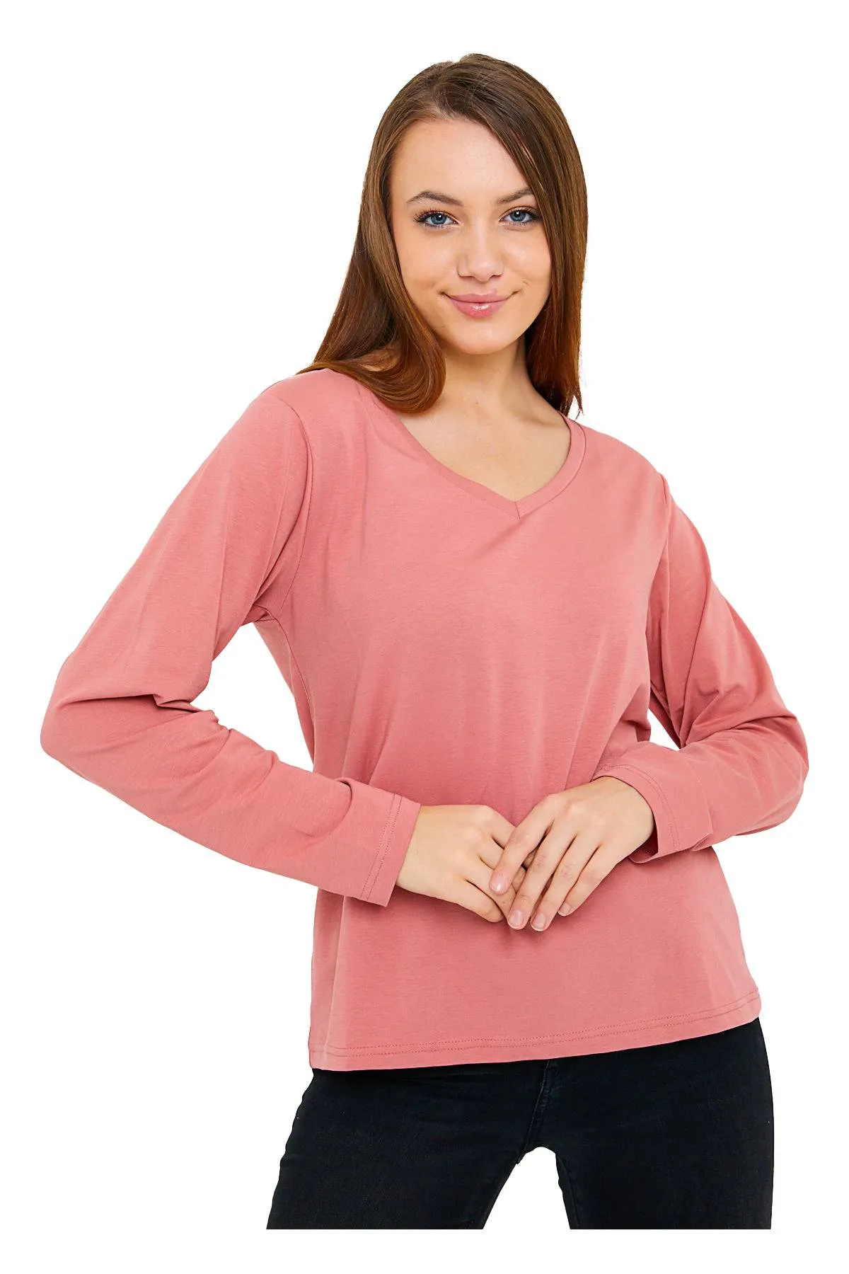 Long Sleeve V-Neck Shirts for Women & Girls - Colorful Pima Cotton