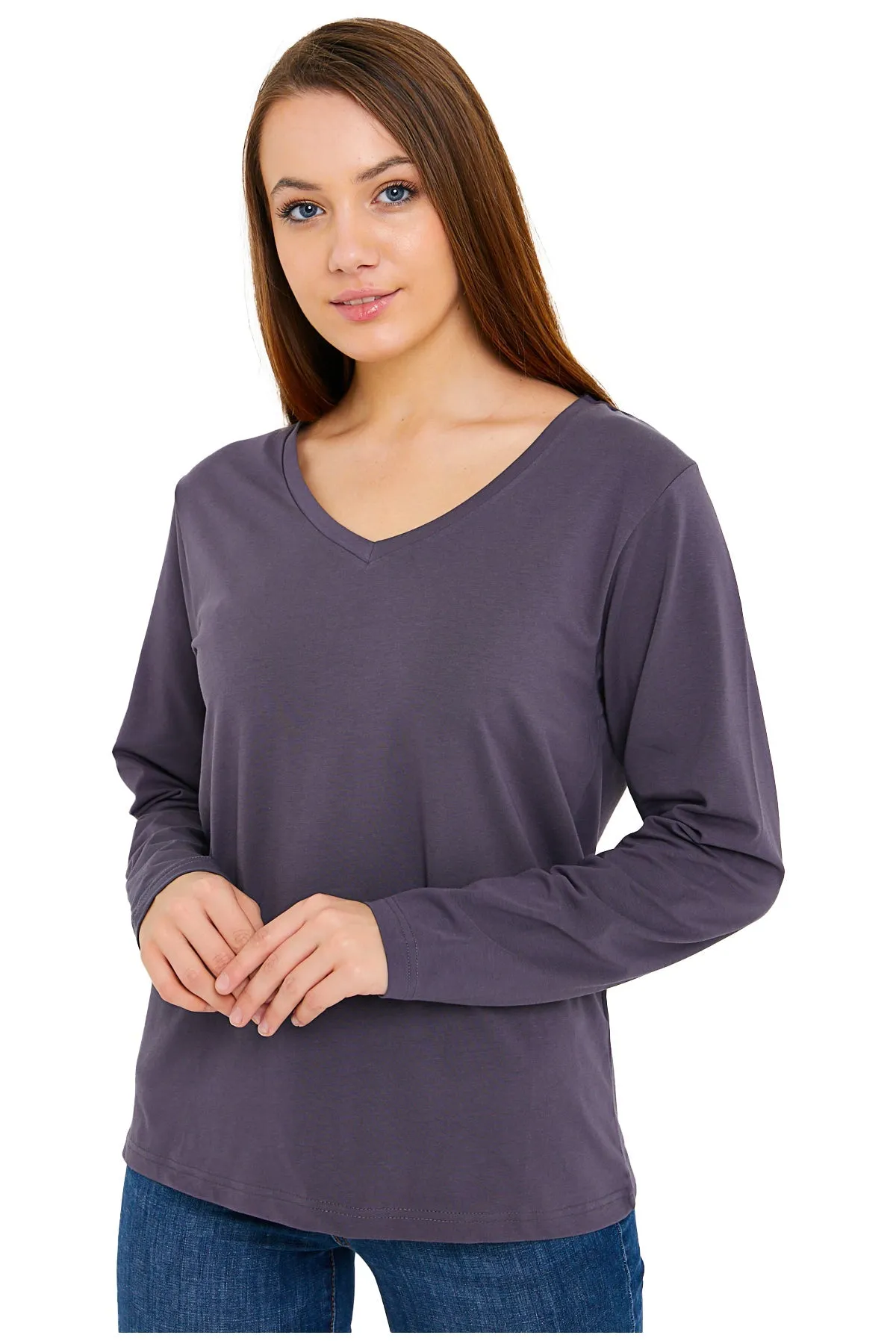 Long Sleeve V-Neck Shirts for Women & Girls - Colorful Pima Cotton