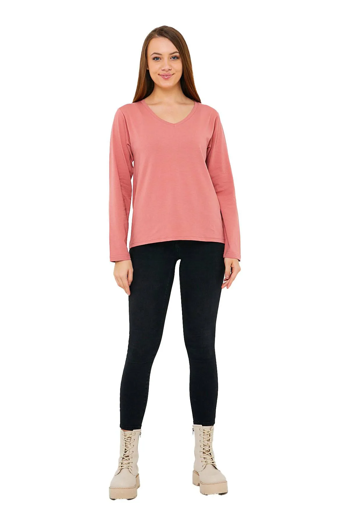 Long Sleeve V-Neck Shirts for Women & Girls - Colorful Pima Cotton