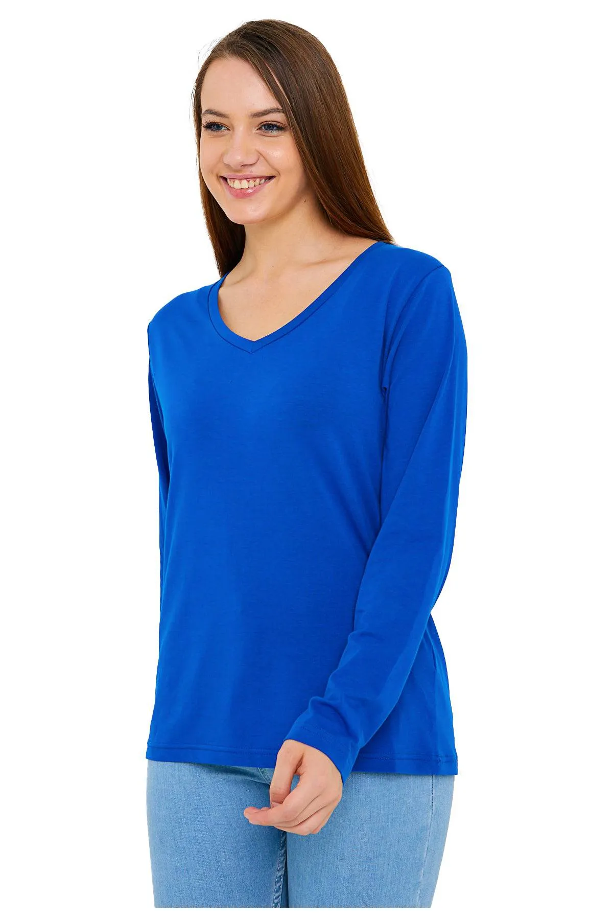 Long Sleeve V-Neck Shirts for Women & Girls - Colorful Pima Cotton