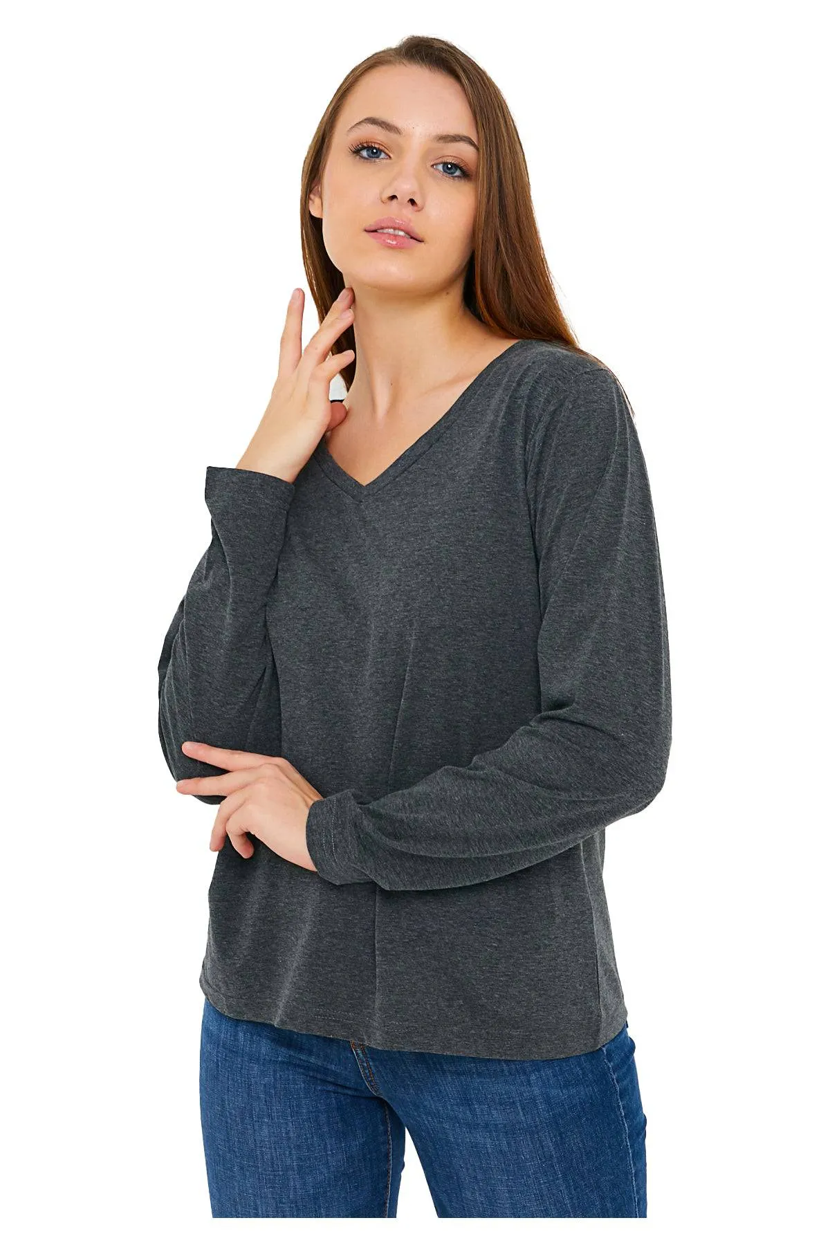 Long Sleeve V-Neck Shirts for Women & Girls - Colorful Pima Cotton