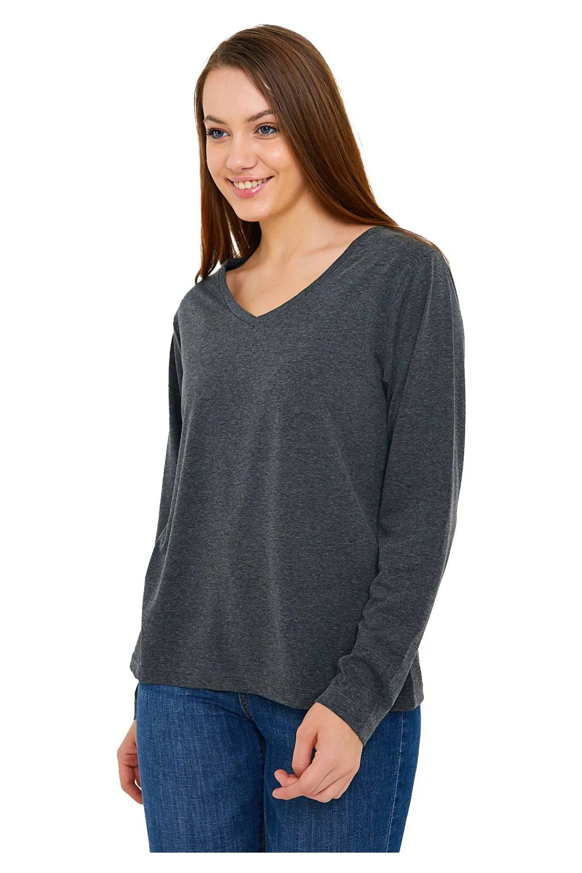 Long Sleeve V-Neck Shirts for Women & Girls - Colorful Pima Cotton