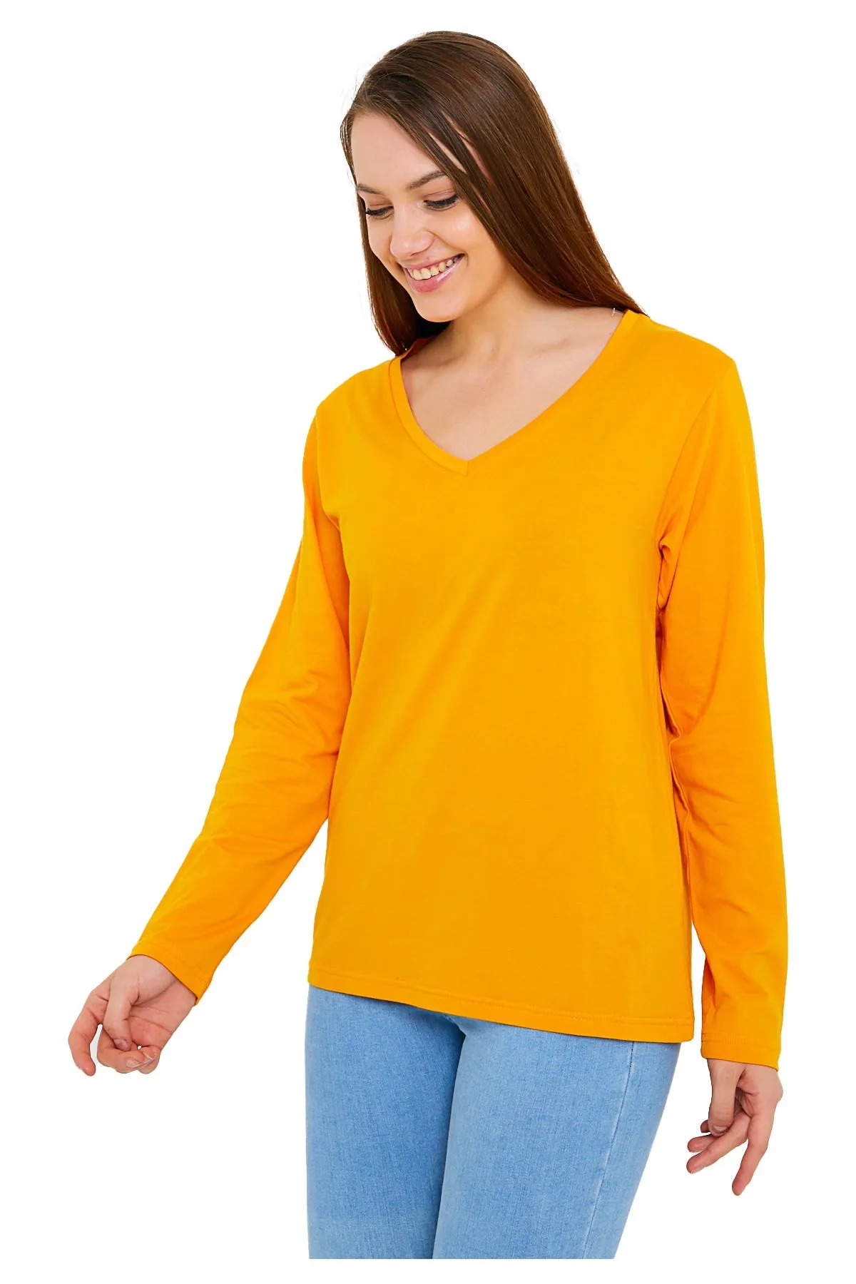 Long Sleeve V-Neck Shirts for Women & Girls - Colorful Pima Cotton