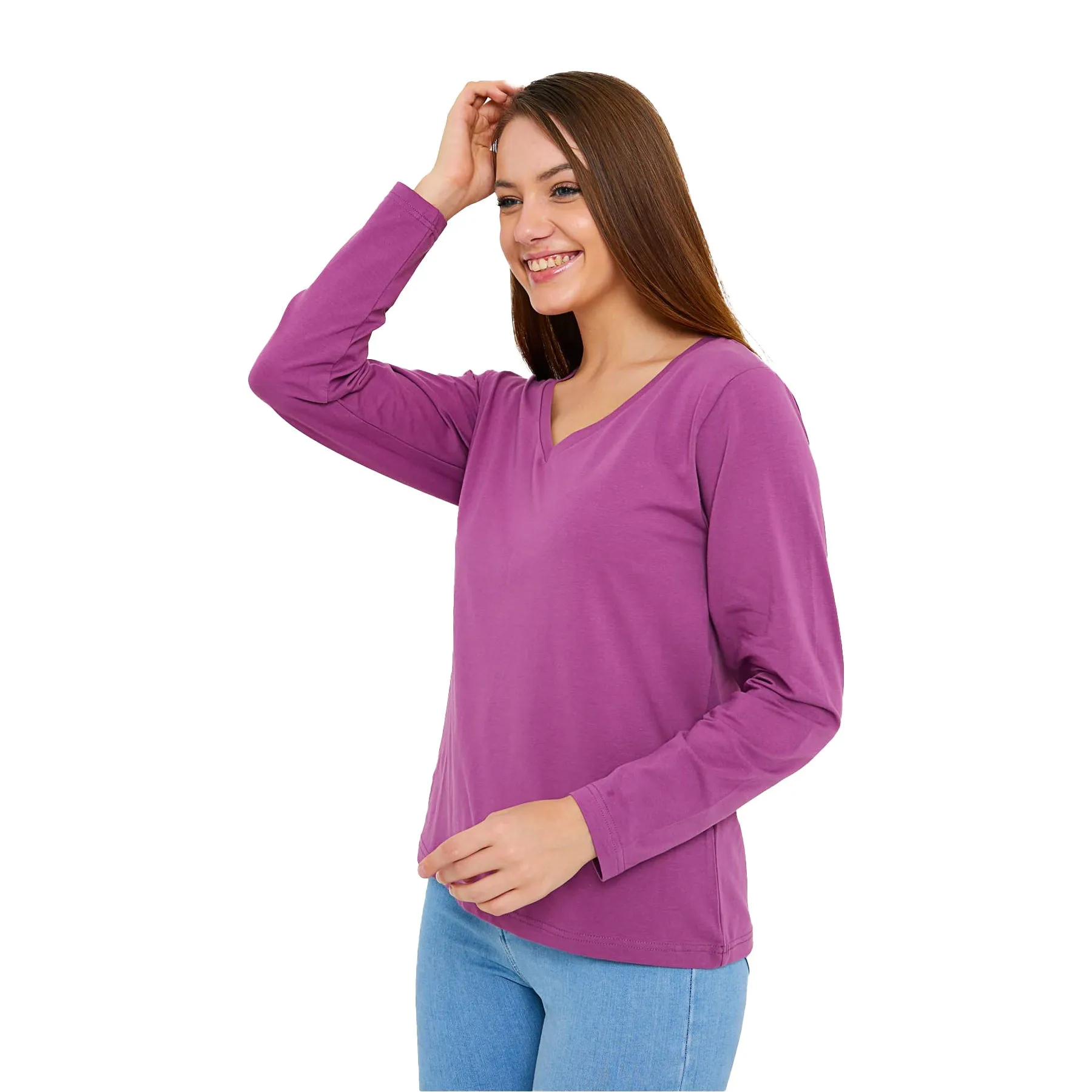 Long Sleeve V-Neck Shirts for Women & Girls - Colorful Pima Cotton