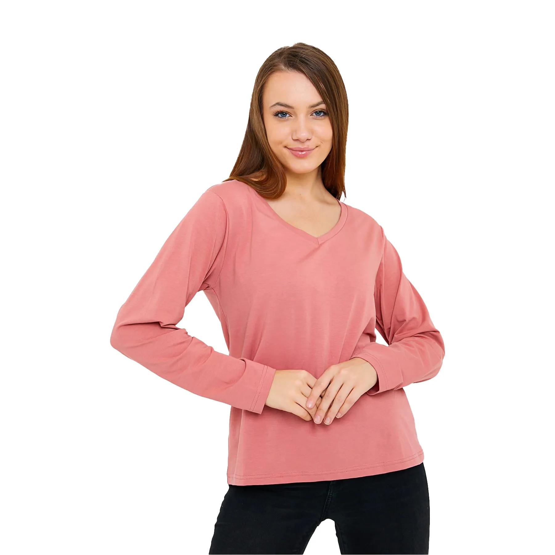 Long Sleeve V-Neck Shirts for Women & Girls - Colorful Pima Cotton