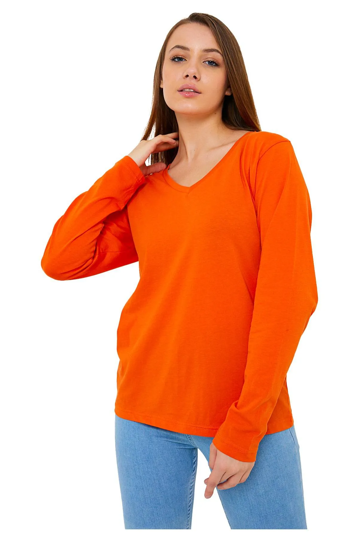 Long Sleeve V-Neck Shirts for Women & Girls - Colorful Pima Cotton