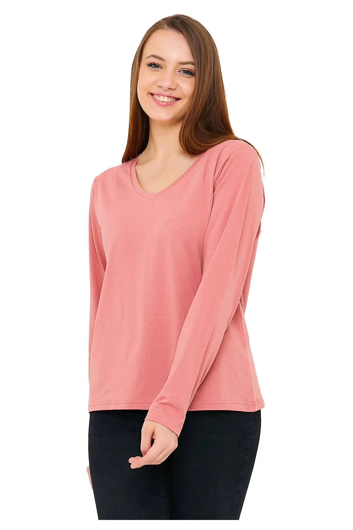 Long Sleeve V-Neck Shirts for Women & Girls - Colorful Pima Cotton