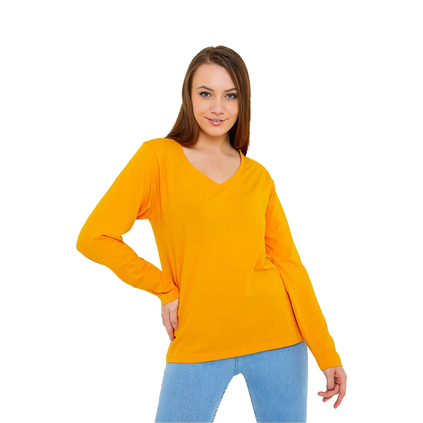 Long Sleeve V-Neck Shirts for Women & Girls - Colorful Pima Cotton