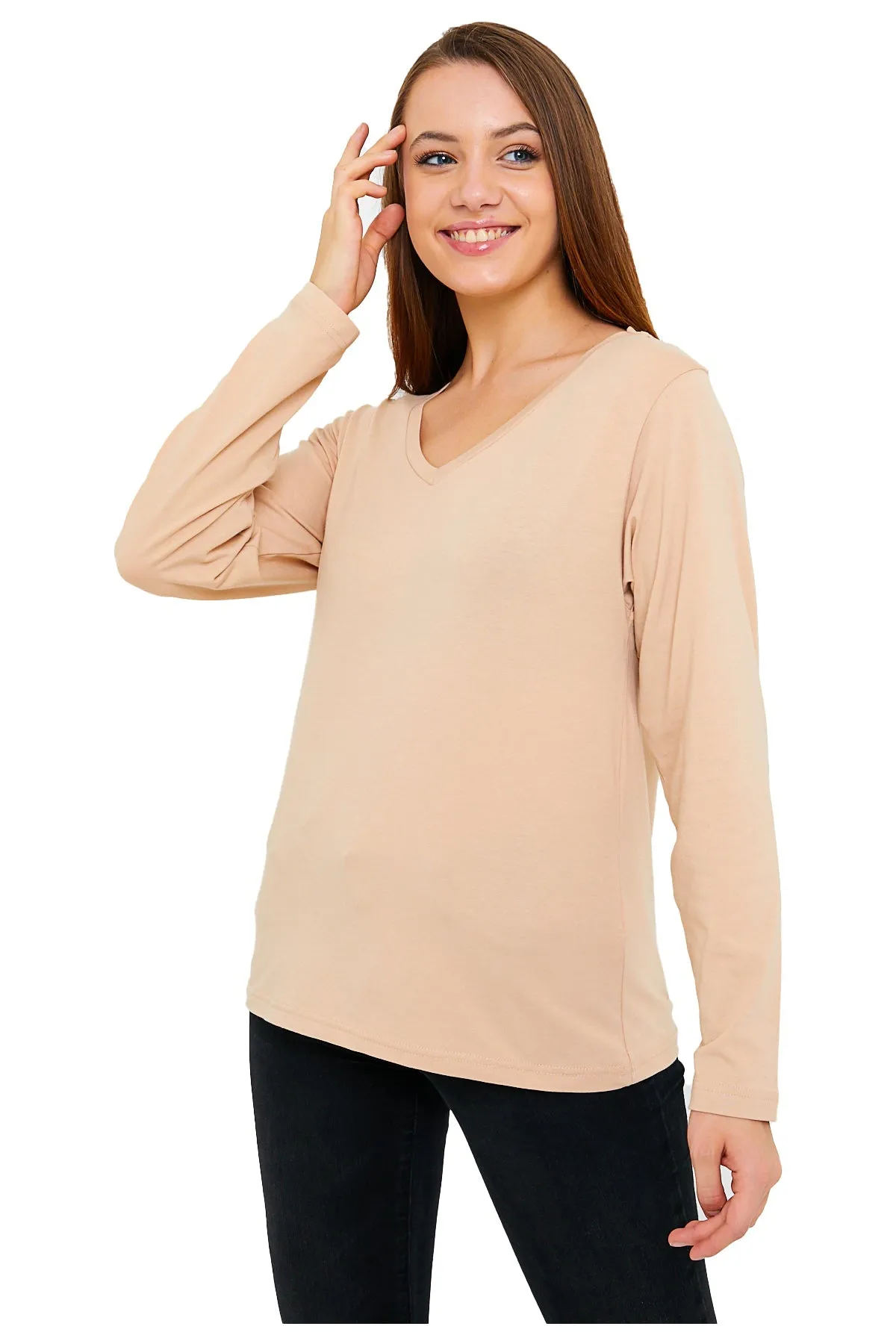 Long Sleeve V-Neck Shirts for Women & Girls - Colorful Pima Cotton