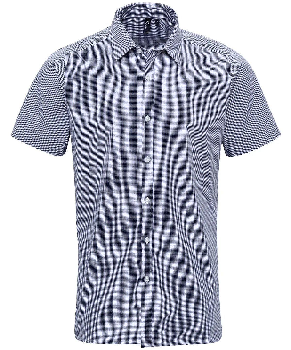 Microcheck (Gingham) short sleeve cotton shirt | Navy/White