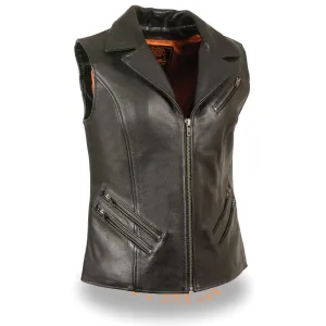 Milwaukee Leather-MLL4521-Ladies Black Long Zipper Front Vest with MC Lapel Collar