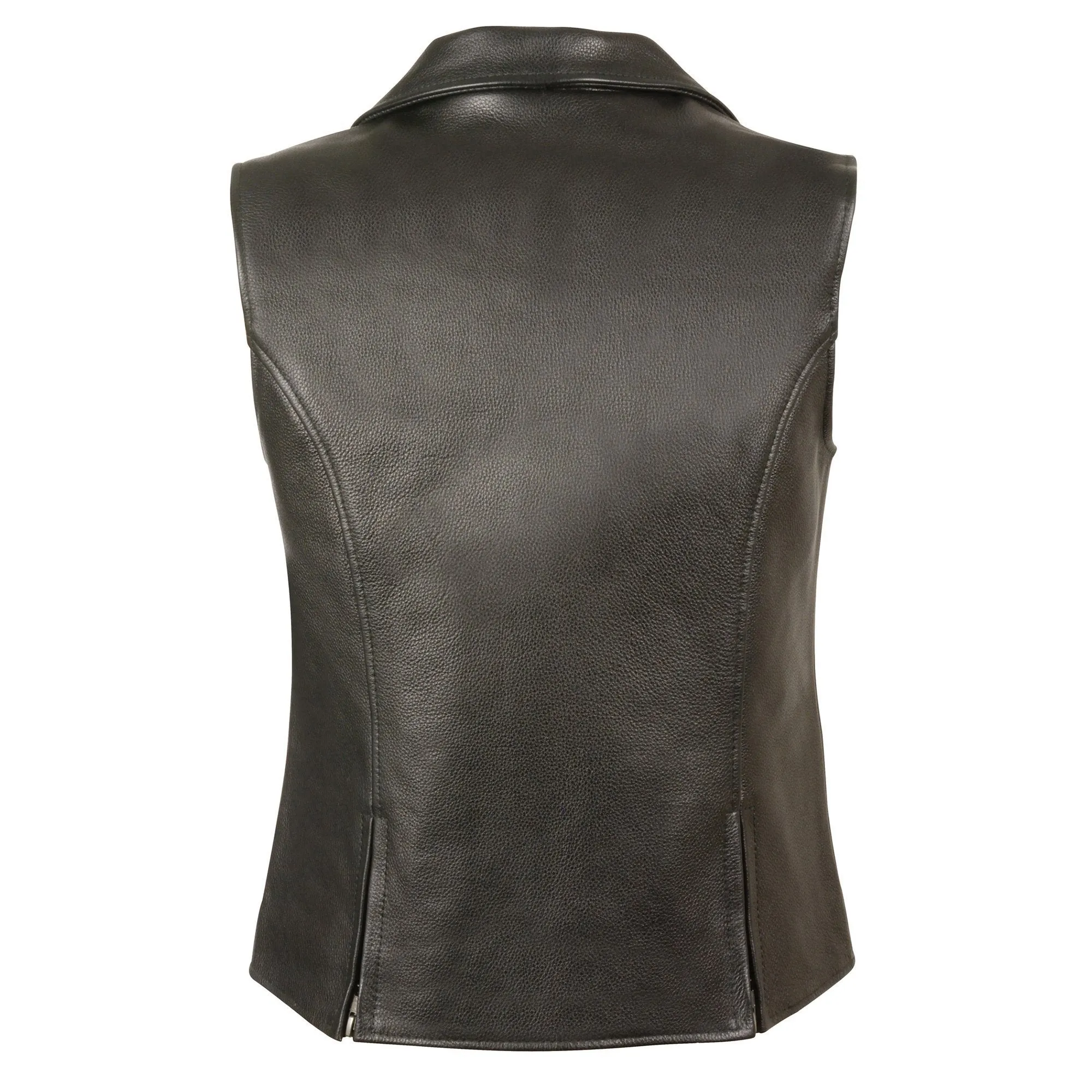 Milwaukee Leather-MLL4521-Ladies Black Long Zipper Front Vest with MC Lapel Collar