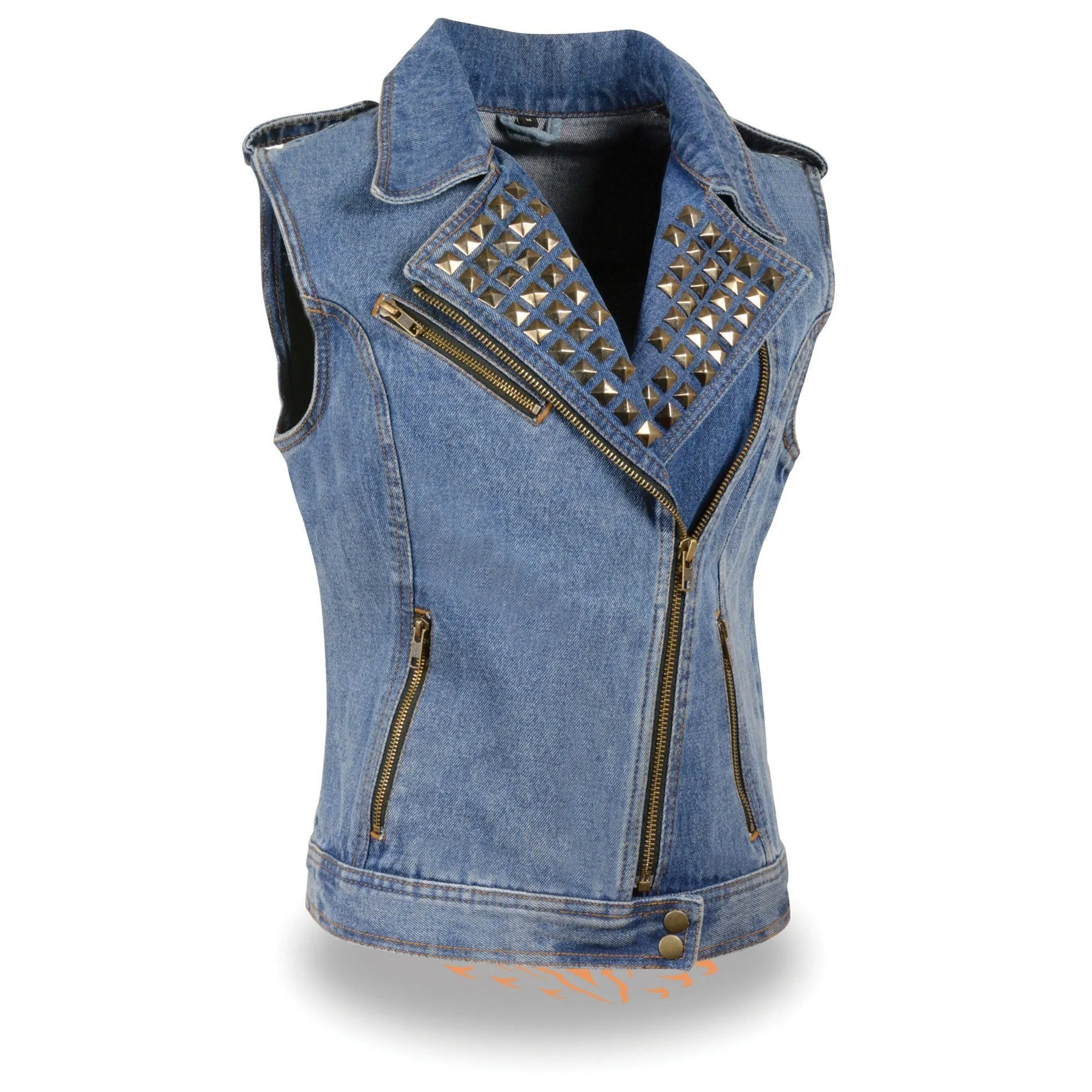 Milwaukee Performance Denim-MDL4030 Ladies Zipper Front Blue Denim Vest w Studded Spikes