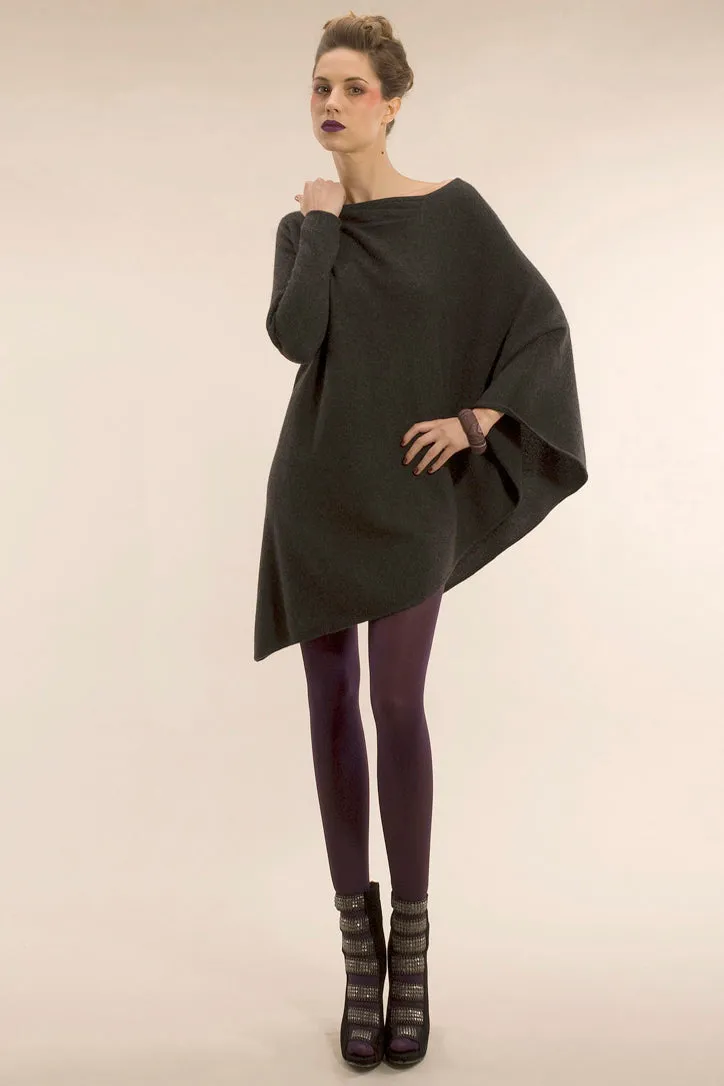 One sleeve cashmere poncho in Charcoal grey