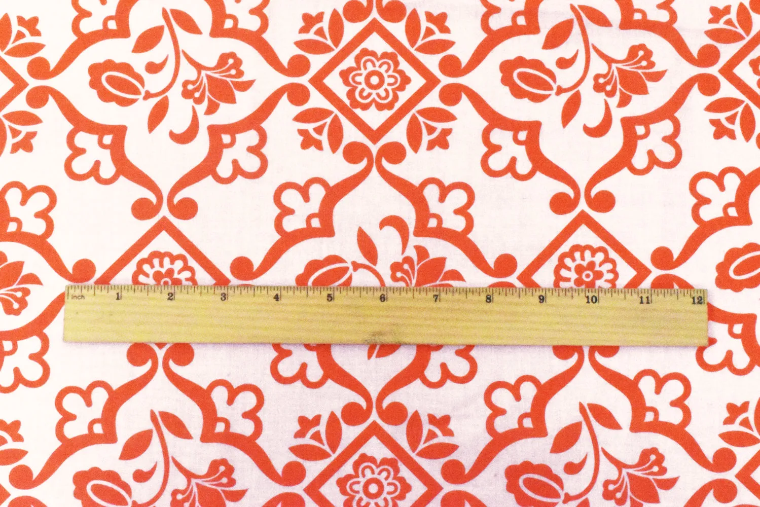 Orange-Ivory Floral Moroccan Printed Cotton Lawn Woven Fabric