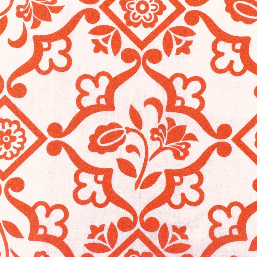 Orange-Ivory Floral Moroccan Printed Cotton Lawn Woven Fabric