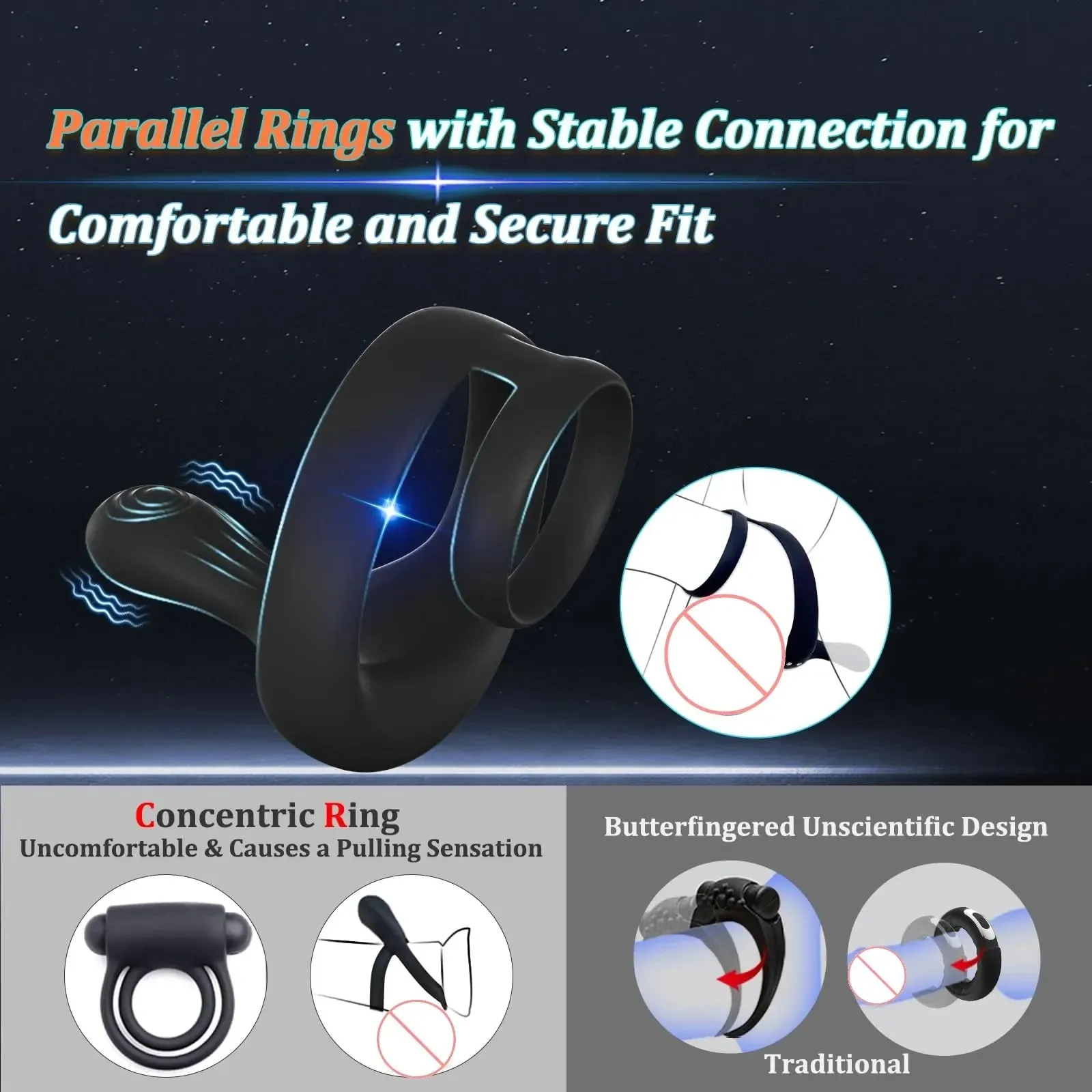 Penis Ring with Vibration, Testicle Massager & Prostate Stimulator for Ultimate Control