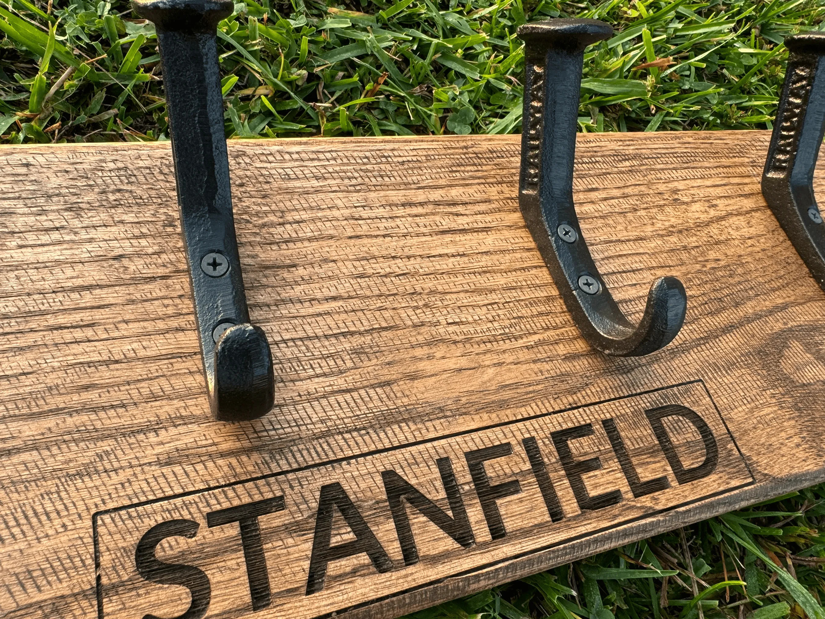 Personalized Rustic Wooden Wall Rack for Hats, Caps, & Coats - 4 Hooks