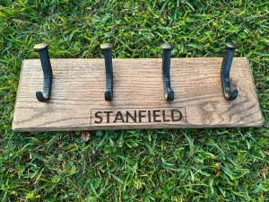 Personalized Rustic Wooden Wall Rack for Hats, Caps, & Coats - 4 Hooks