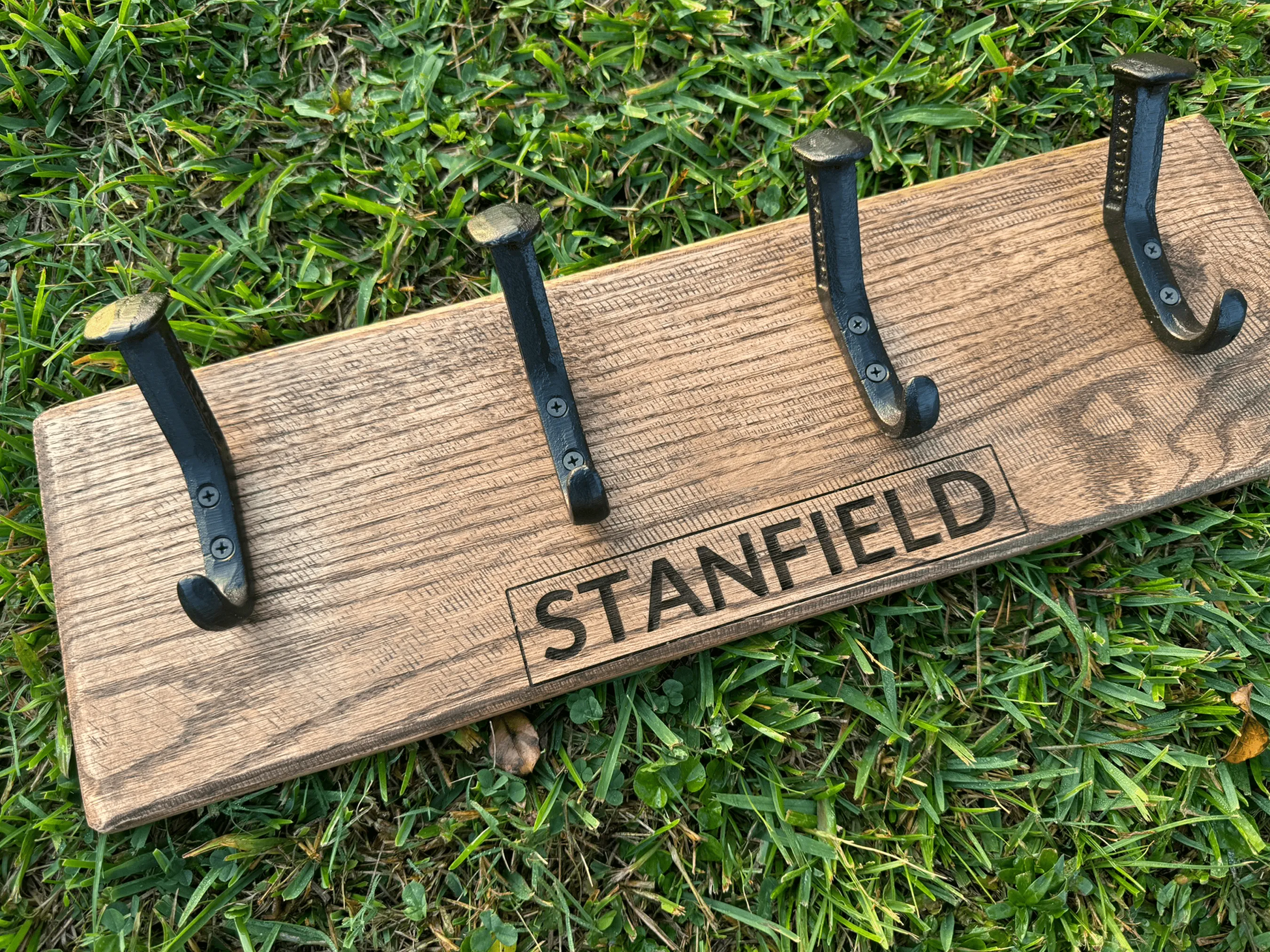 Personalized Rustic Wooden Wall Rack for Hats, Caps, & Coats - 4 Hooks