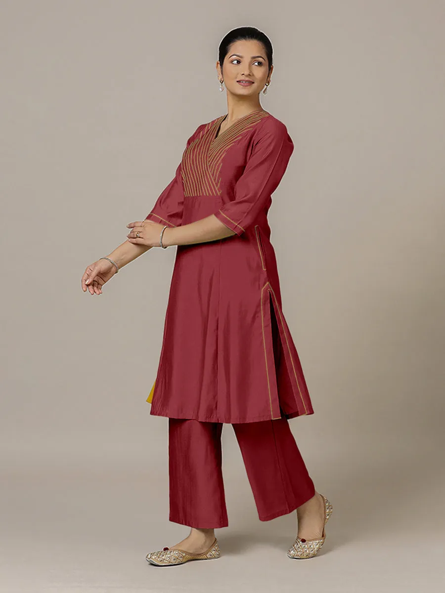 Piya x Rozaana | A Line Kurta in Scarlet Red with Thread Work | Coords or Only Kurta