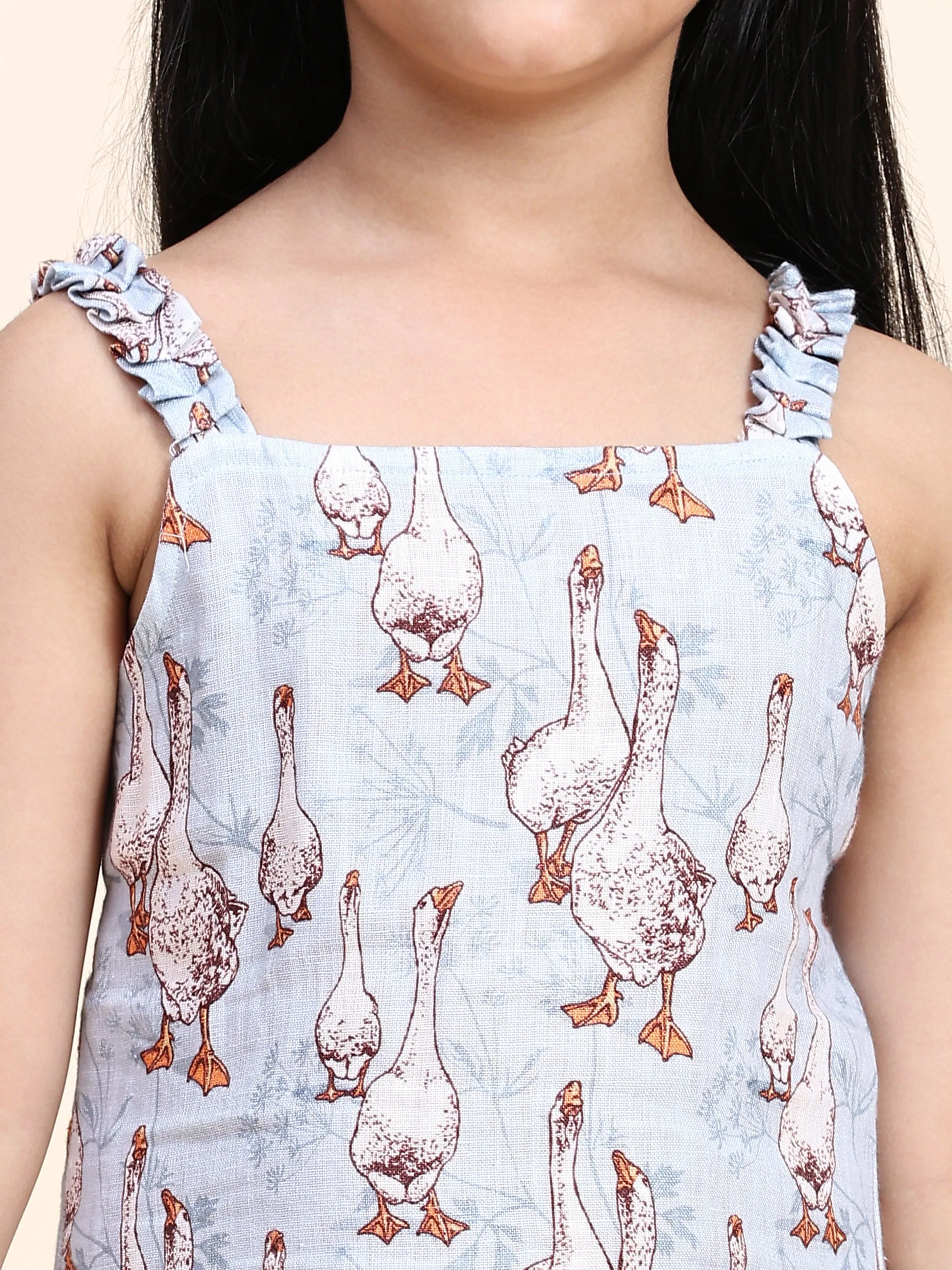 Pre-Order: Goose Print  Pure Linen Dress