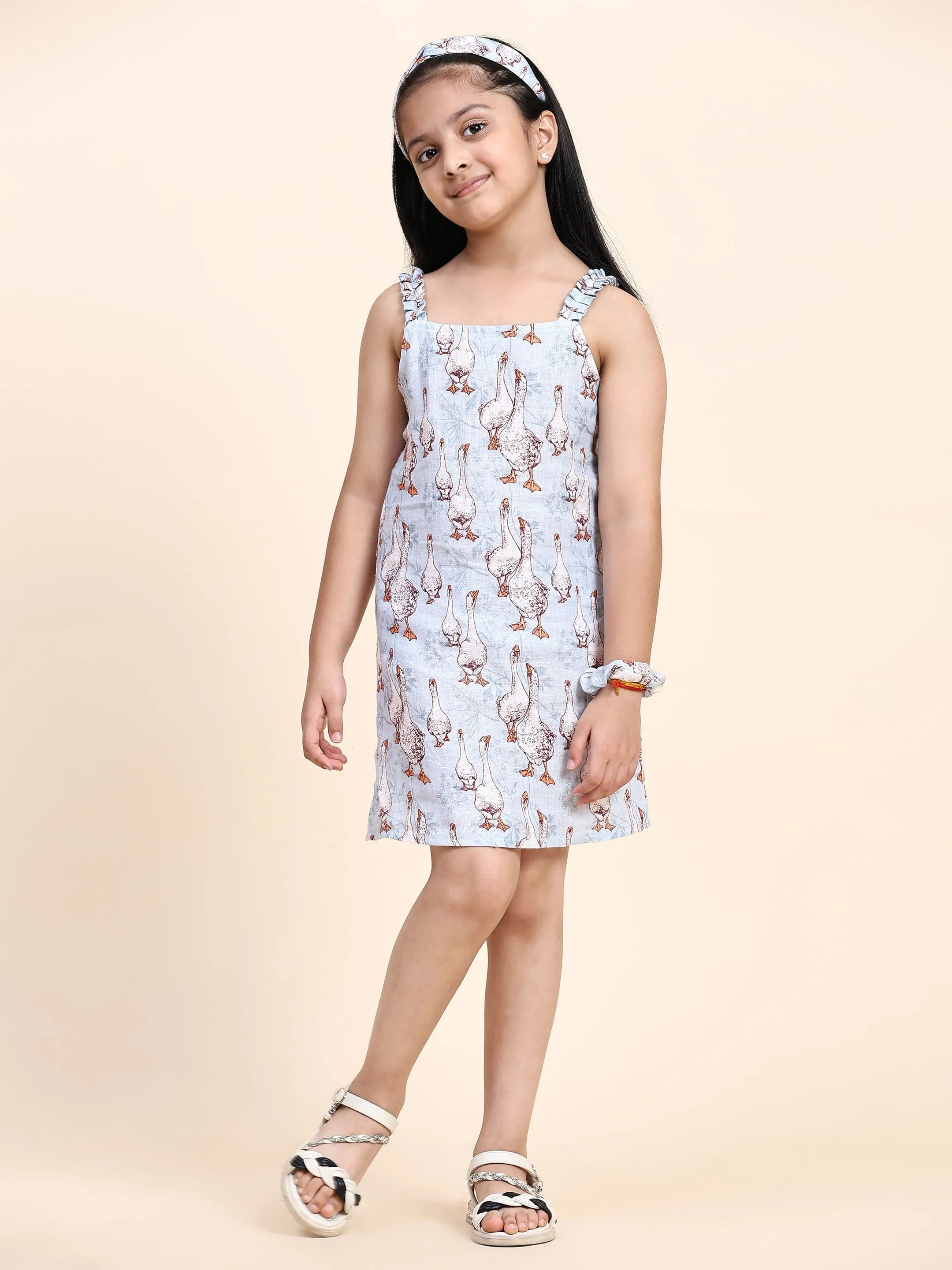 Pre-Order: Goose Print  Pure Linen Dress