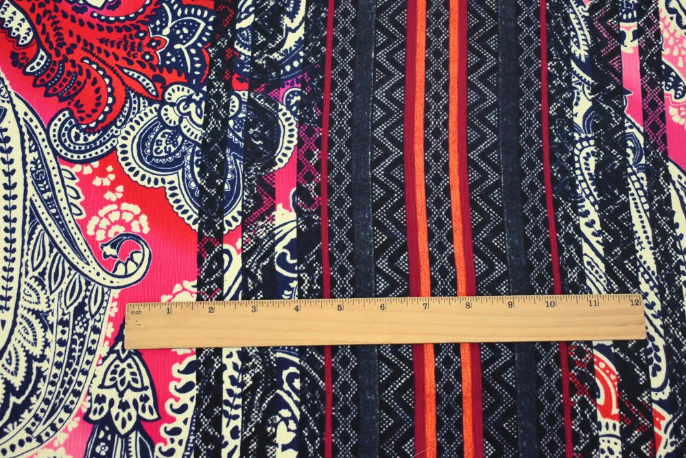 Red-Blue-Multi Paisley Border Printed Dobby Woven Fabric