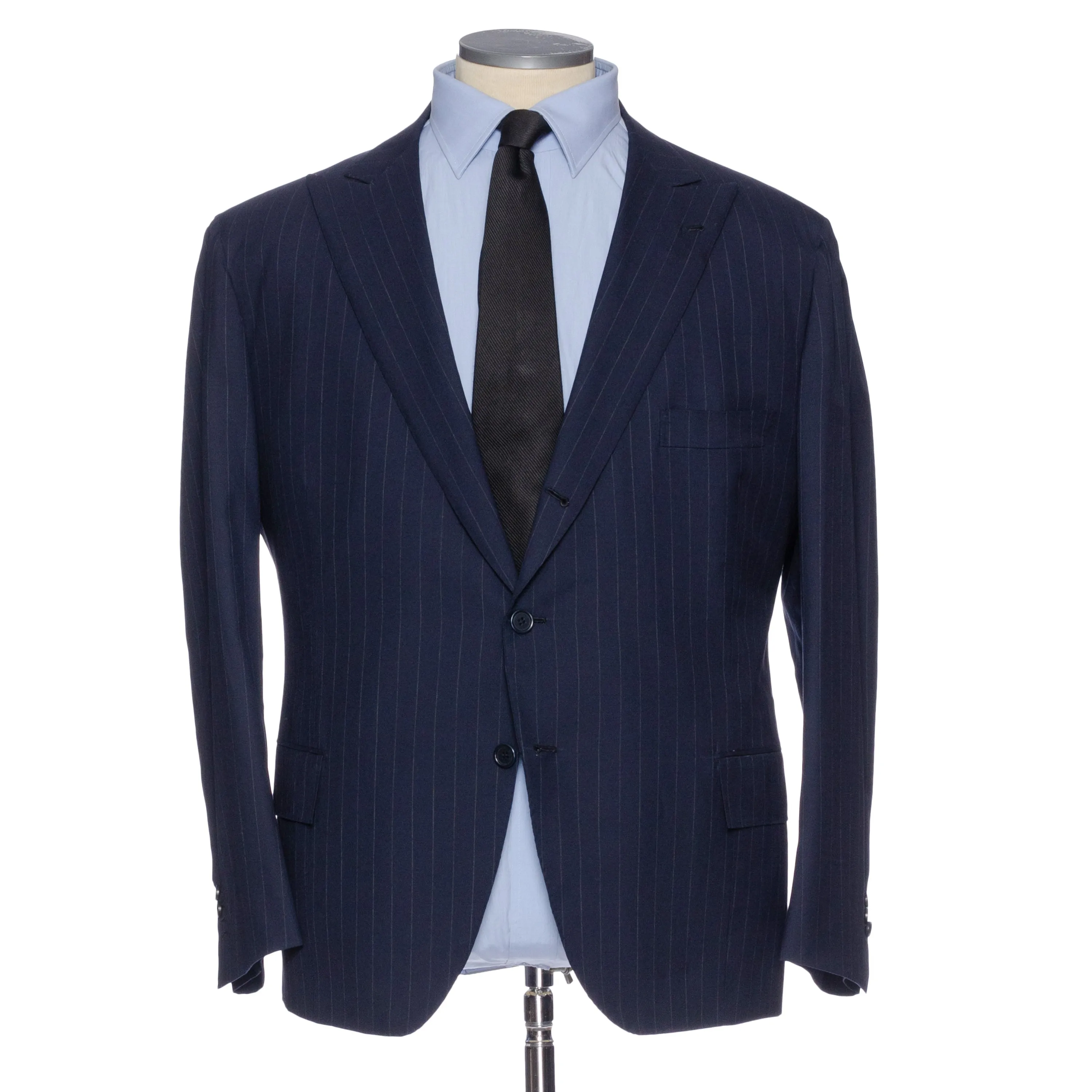 Sartoria CHIAIA Bespoke Handmade Blue Striped Loro Piana Wool Suit 62 NEW 52 Big