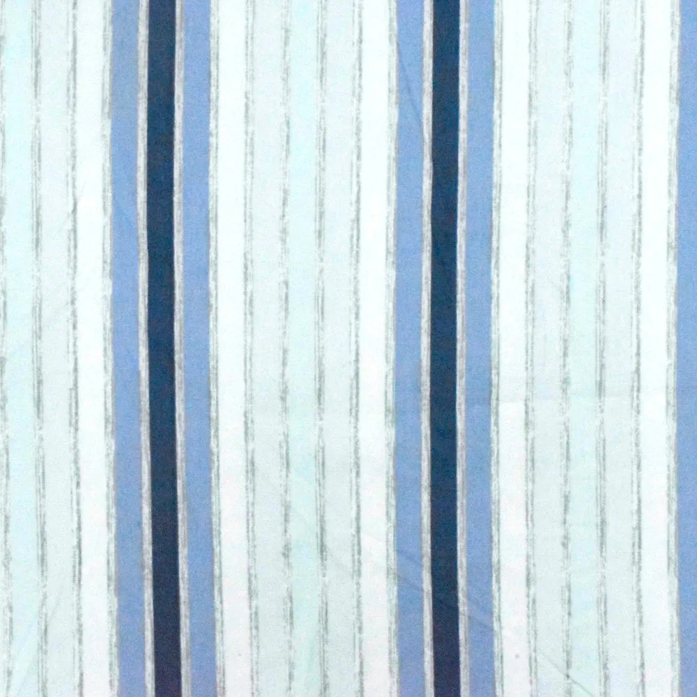 Slight Blue-White-Multi Stripe Printed Stretch Cotton Poplin Woven Fabric