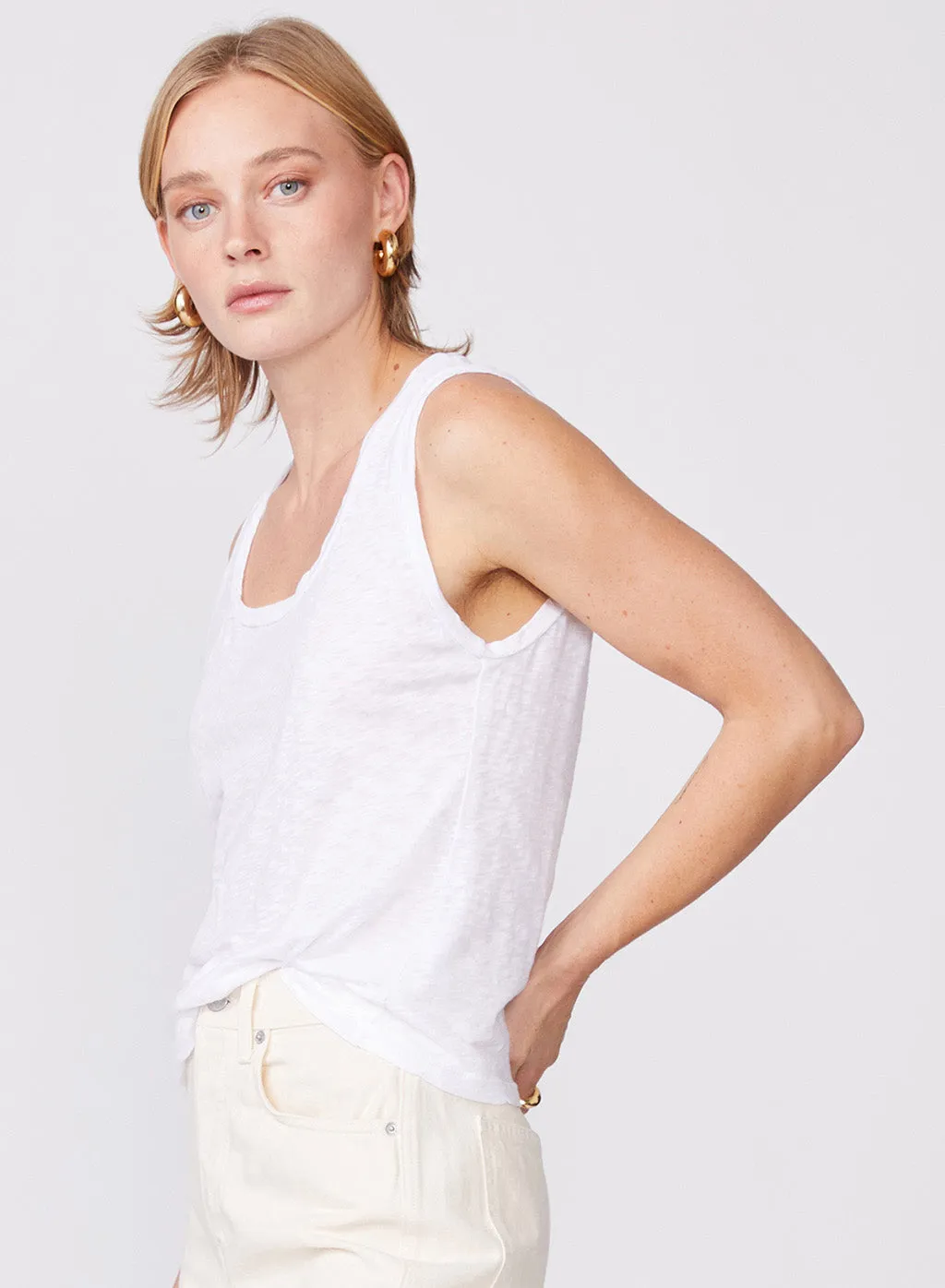 Supima Slub Square Neck Tank in White