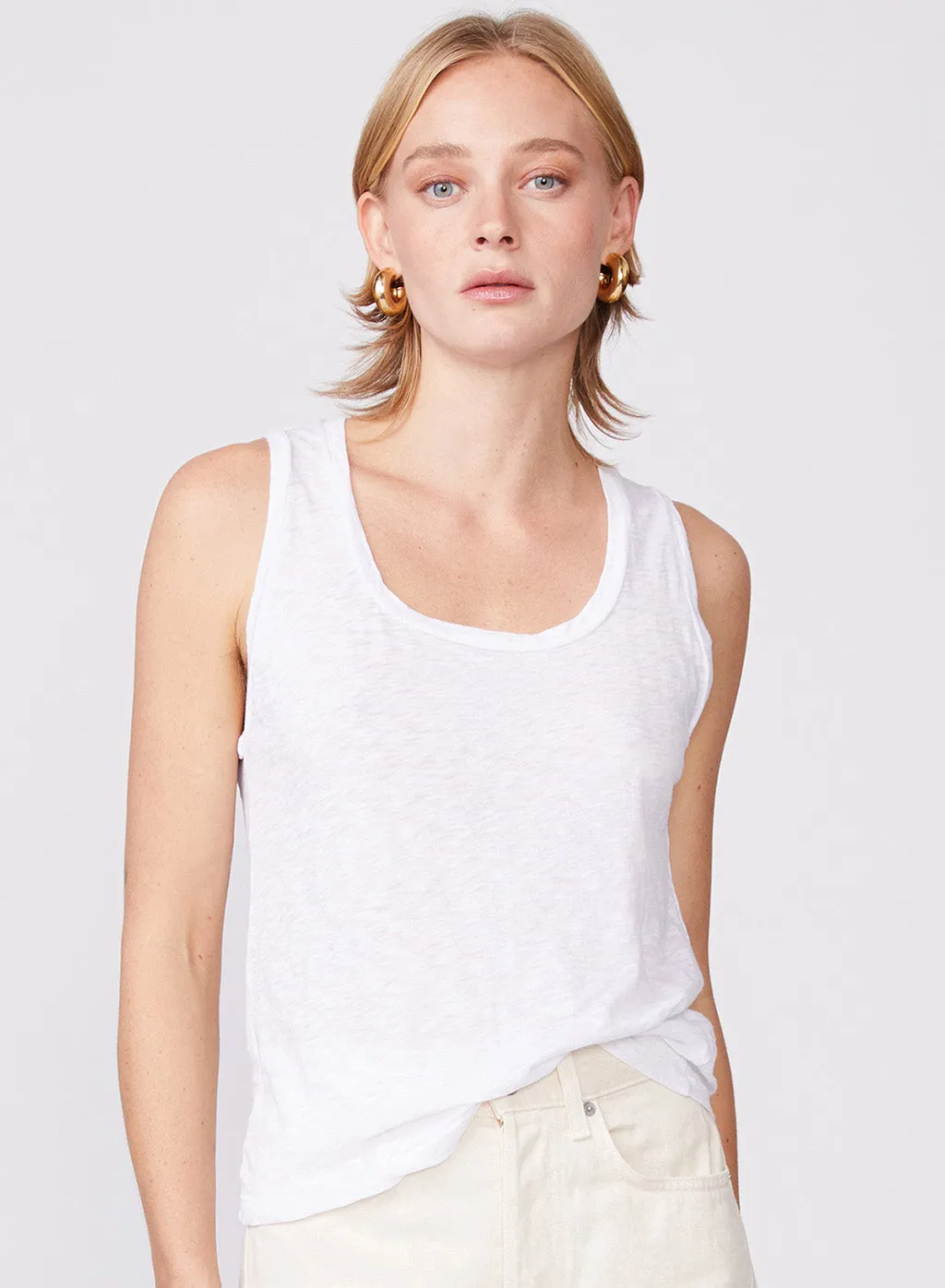 Supima Slub Square Neck Tank in White