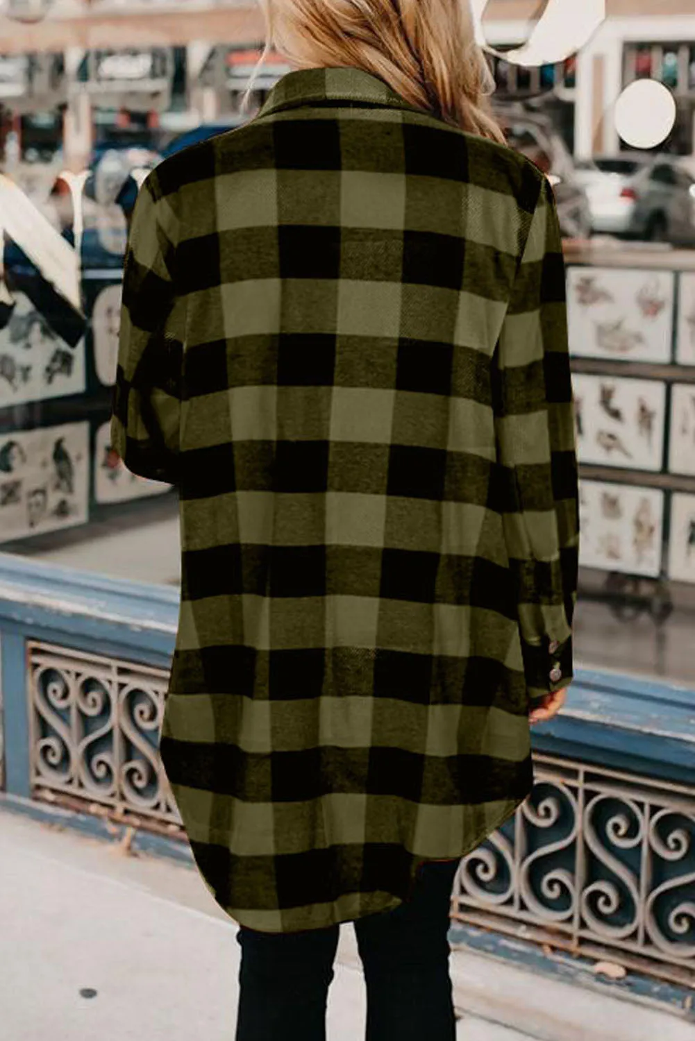 Turn-down Collar Plaid Shirt Coat