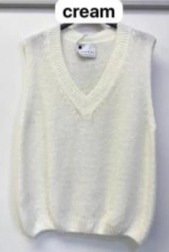 V Neck Superkid Mohair Tank Top - Winter White