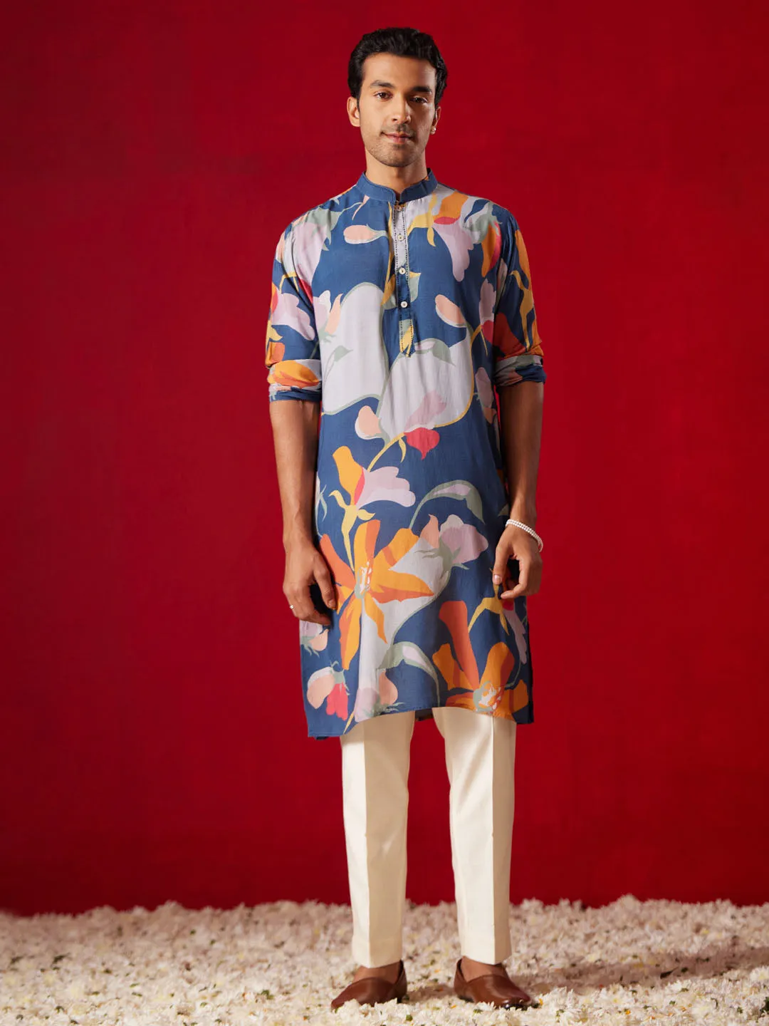 VASTRAMAY Men's Floral Printed Kurta Set