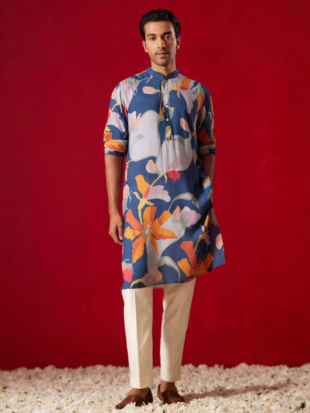 VASTRAMAY Men's Floral Printed Kurta Set