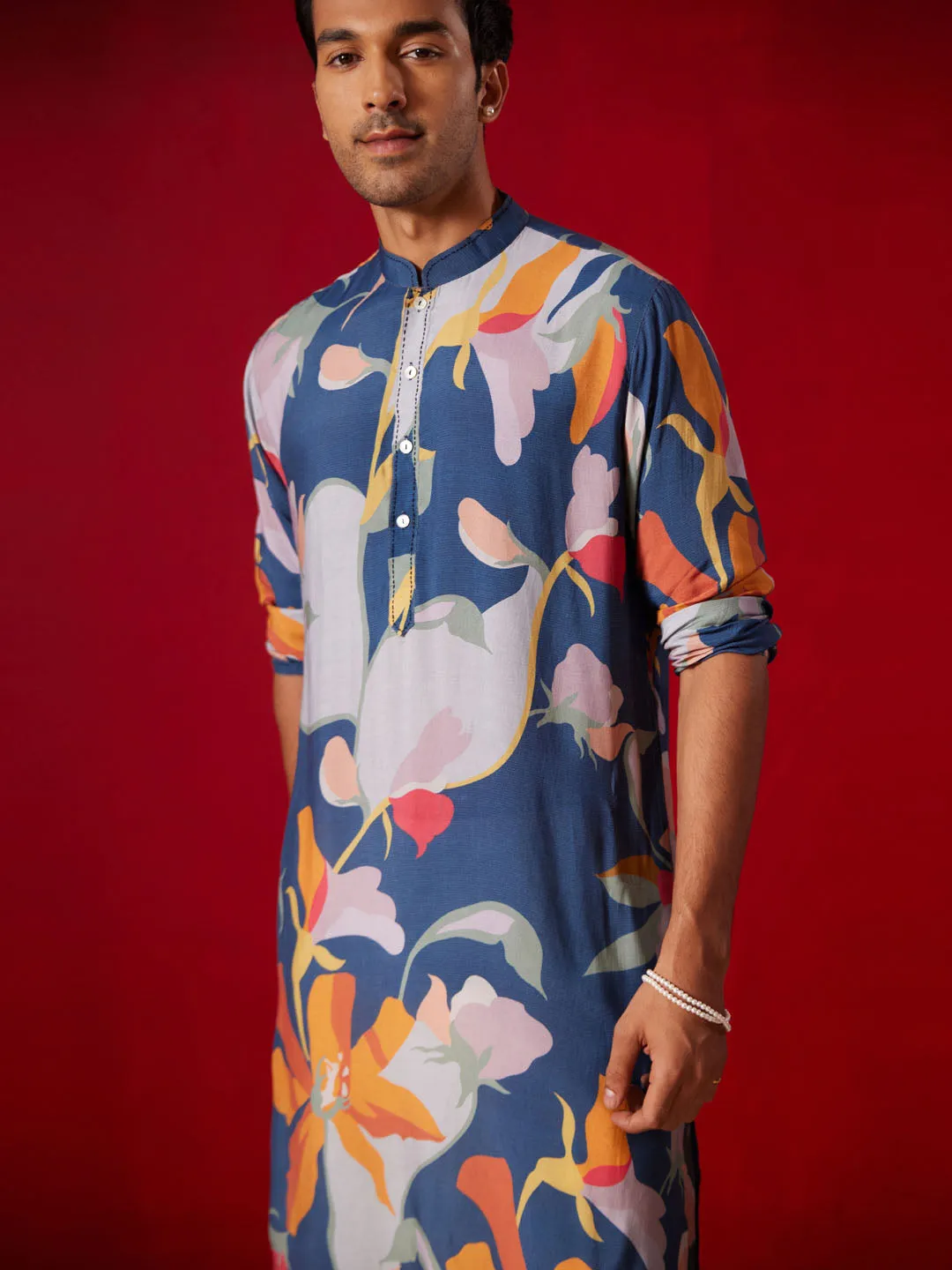 VASTRAMAY Men's Floral Printed Kurta Set